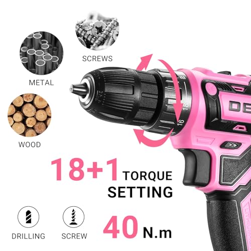 Thumbnail 2 de DEKOPRO Taladro inalámbrico rosa de 20 V para mujeres