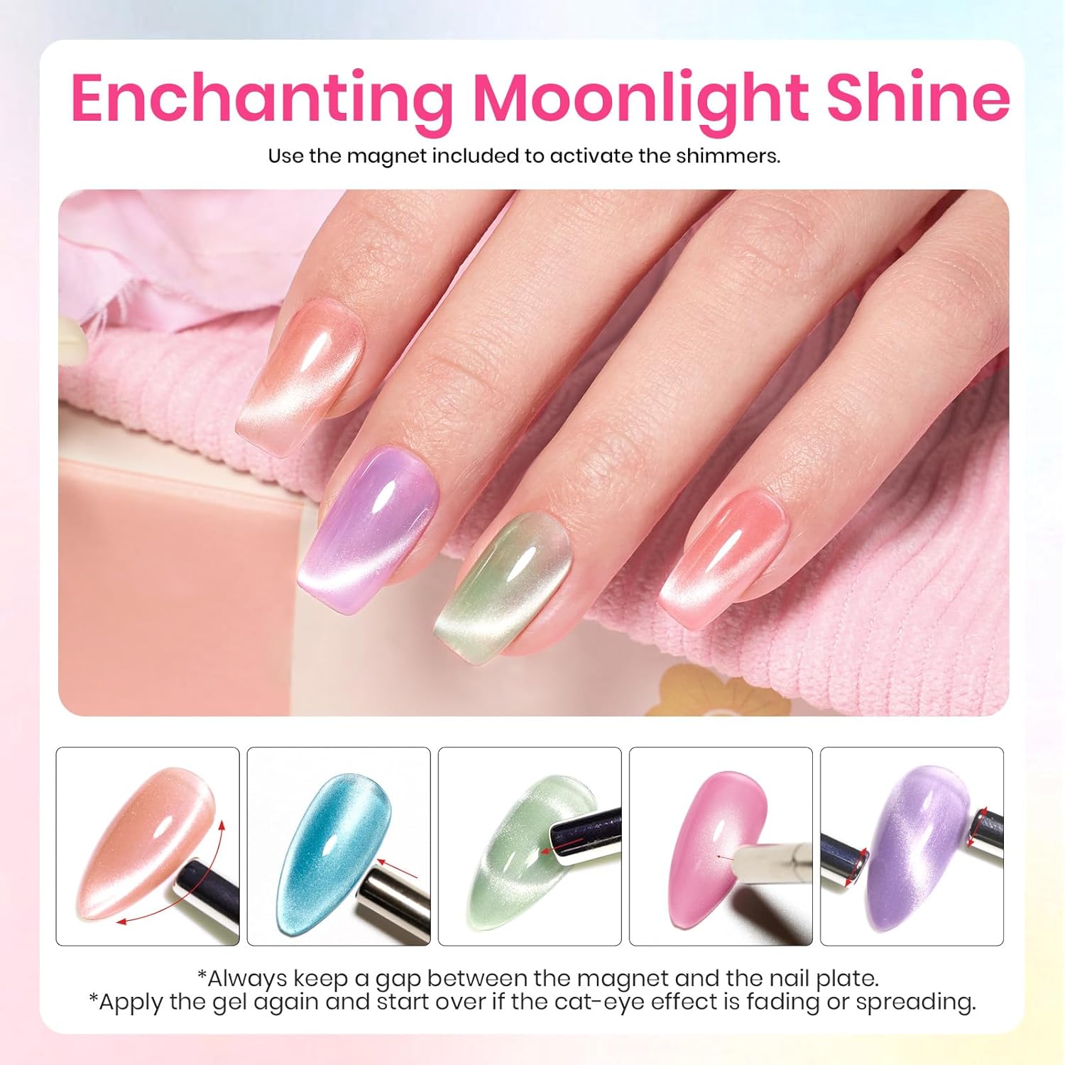 Detalle 2 de Beetles Cat Eye Gel-Nagellack-Set – 6 Farben mit Magnet, Samt-Effekt, 7,5 ml pro Flasche