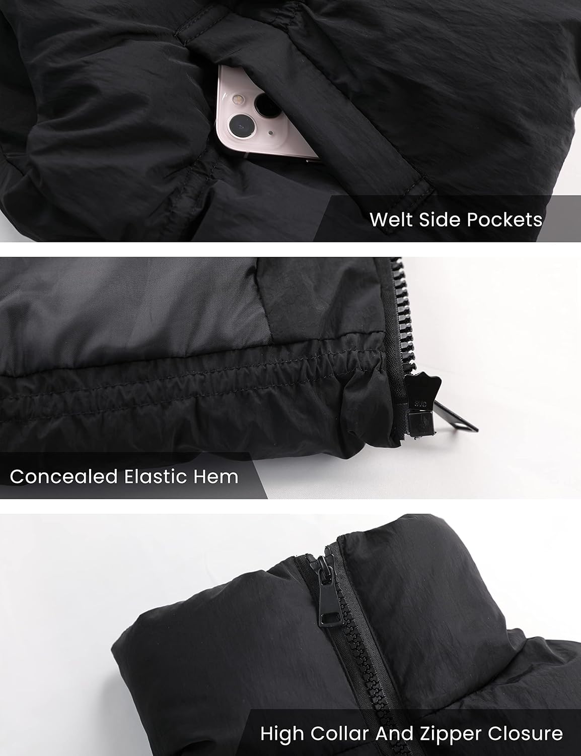 Detalle 2 de Athlisan Cropped Puffer Vest for Women, Lightweight with Stand Collar and Pockets