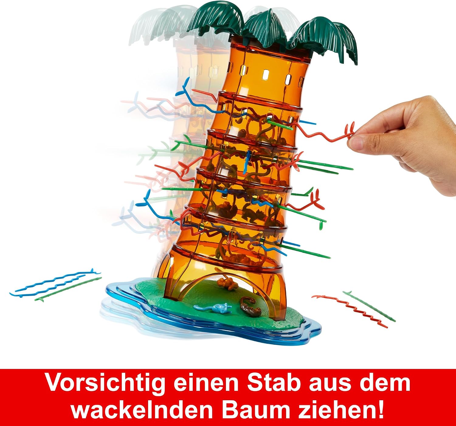 Detalle 2 de Mattel Games SOS Affenalarm Schaukelpalmenparty – Jubiläums-Sonderedition (HTW65) mit Dschungeltieren