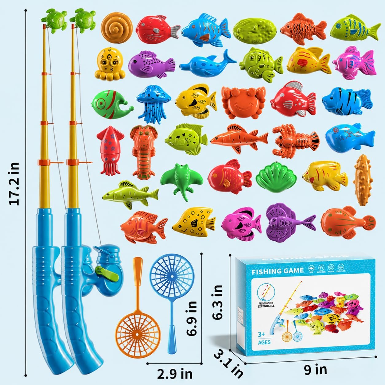 Thumbnail 6 de Magnetic Fishing Game Toy Set with Rod, Net and Floating Sea Creatures for Kids 3–8