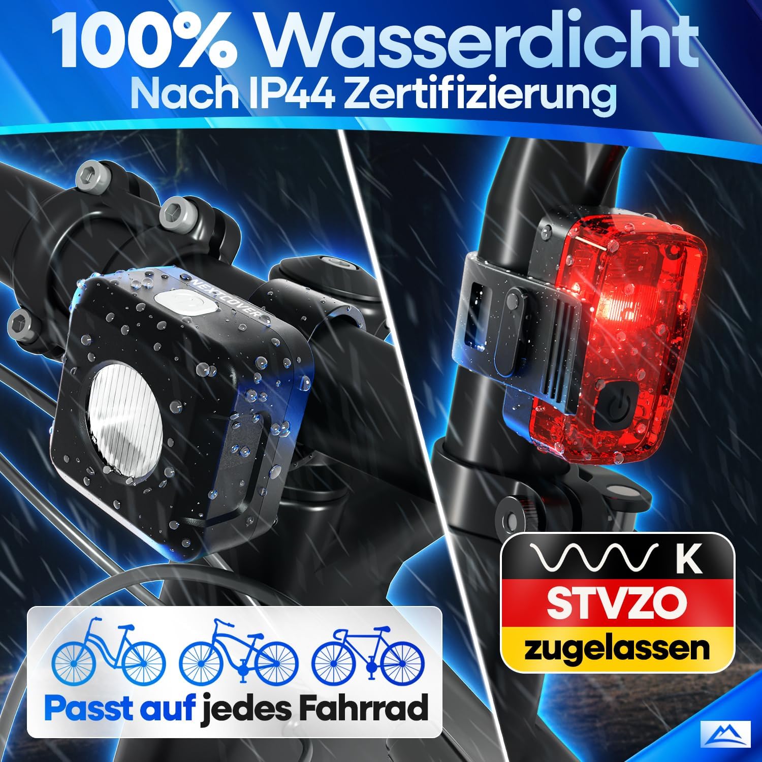 Detalle 2 de NEXTCOVER Fahrradlicht Set mit VisionOne LED – USB-C aufladbar, wasserdicht, StVZO-zugelassen