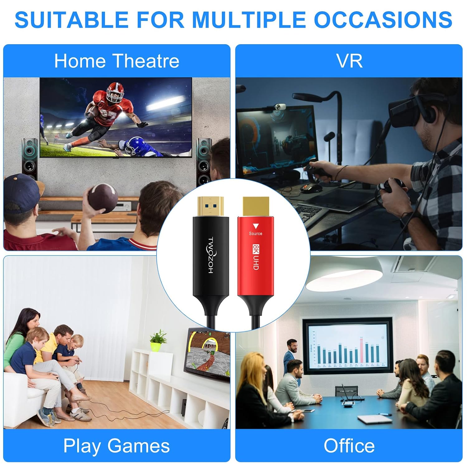 Thumbnail 2 de Twozoh 8K Fiber HDMI Cable 15M (HDMI 2.1) for long-distance 4K/120Hz and 8K/60Hz
