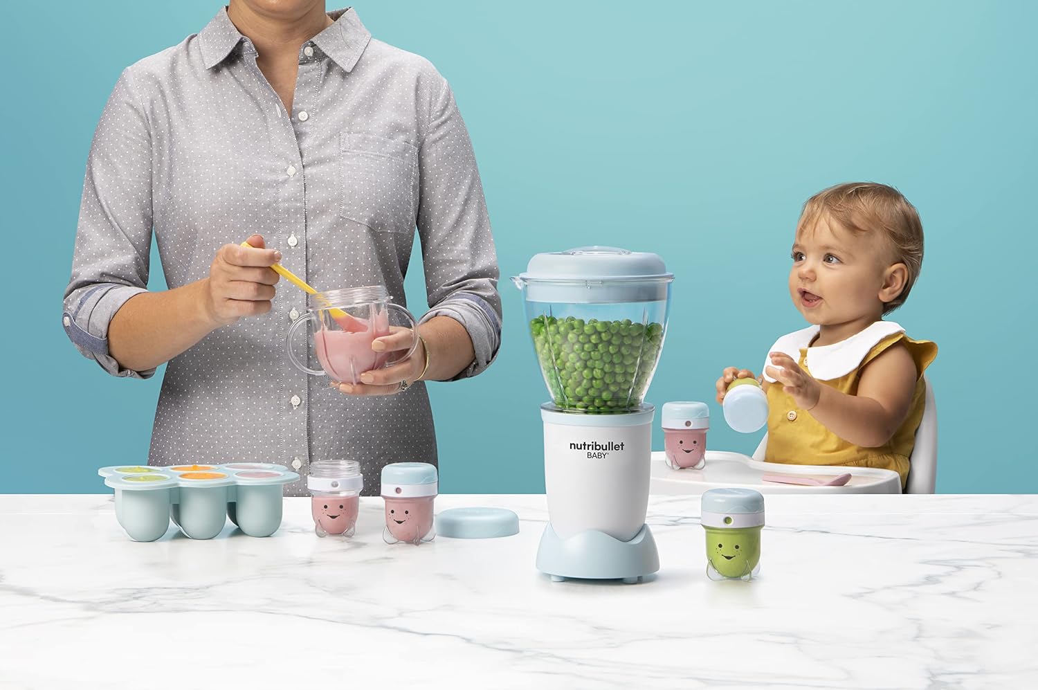 Detalle de nutribullet Baby NBY100 frullatore elettrico per bimbi con bicchieri senza BPA e accessori