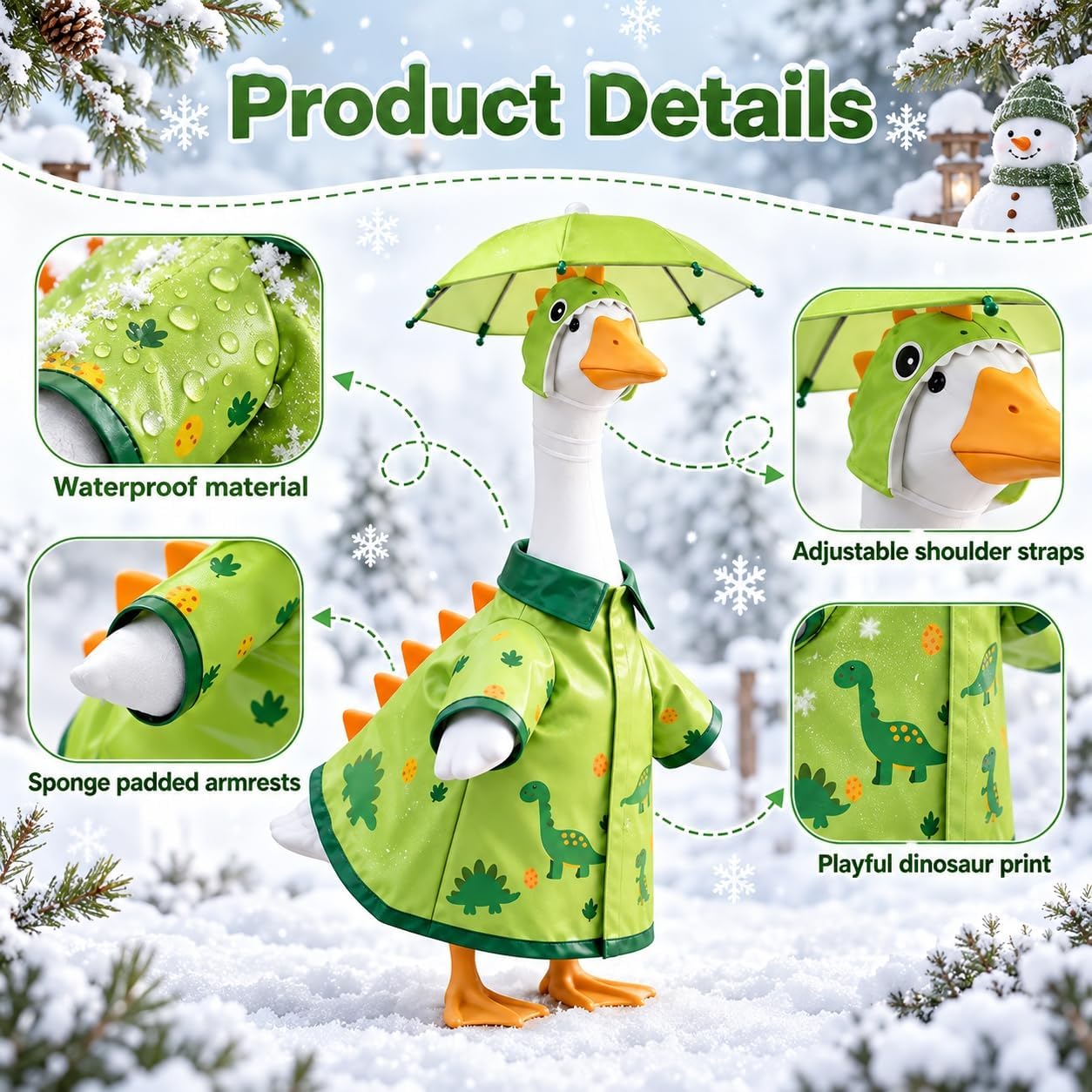 Detalle 2 de holoith HW0002A1 Porch Goose Dinosaur Raincoat Outfit with Umbrella Hat