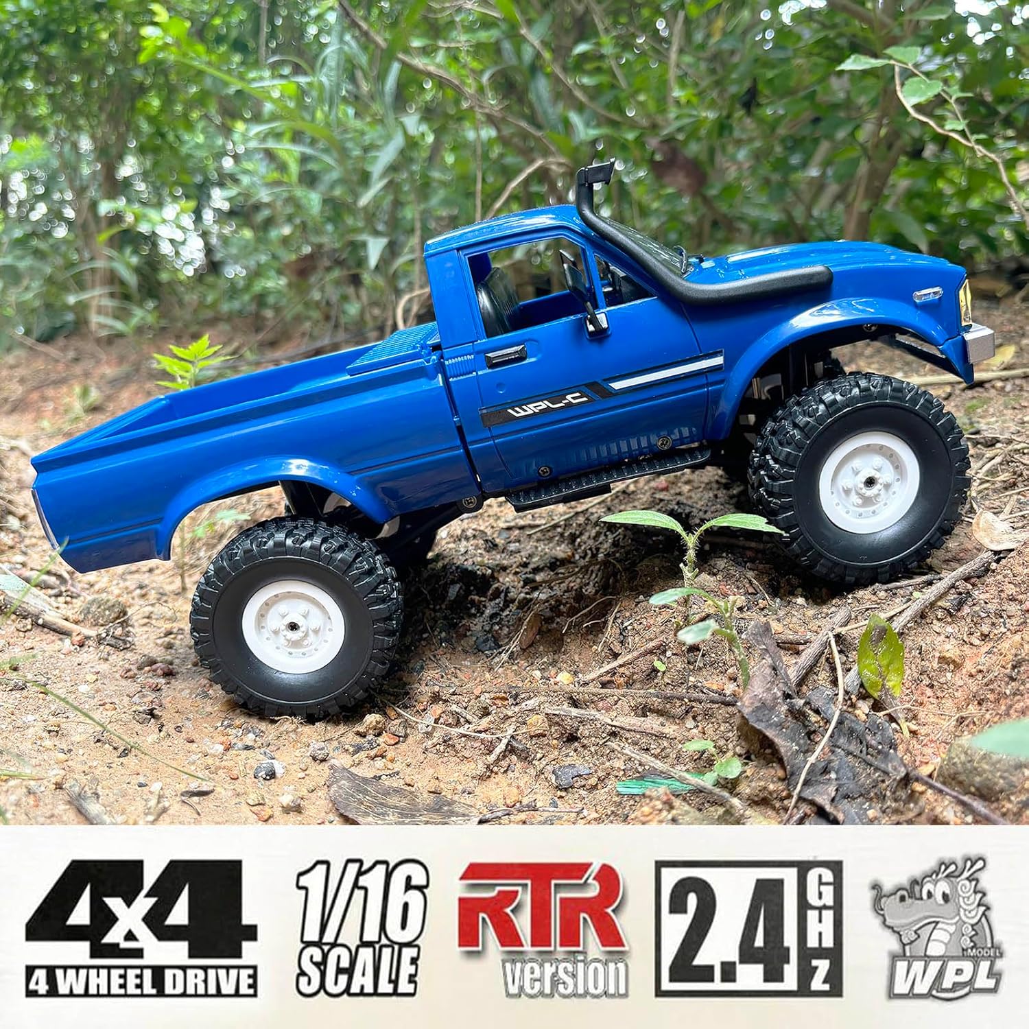 Detalle de Apawband WPL C24 1/16 RC 4x4 Rock Crawler Truck RTR (2.4GHz, Proportional Steering, LED Lights)