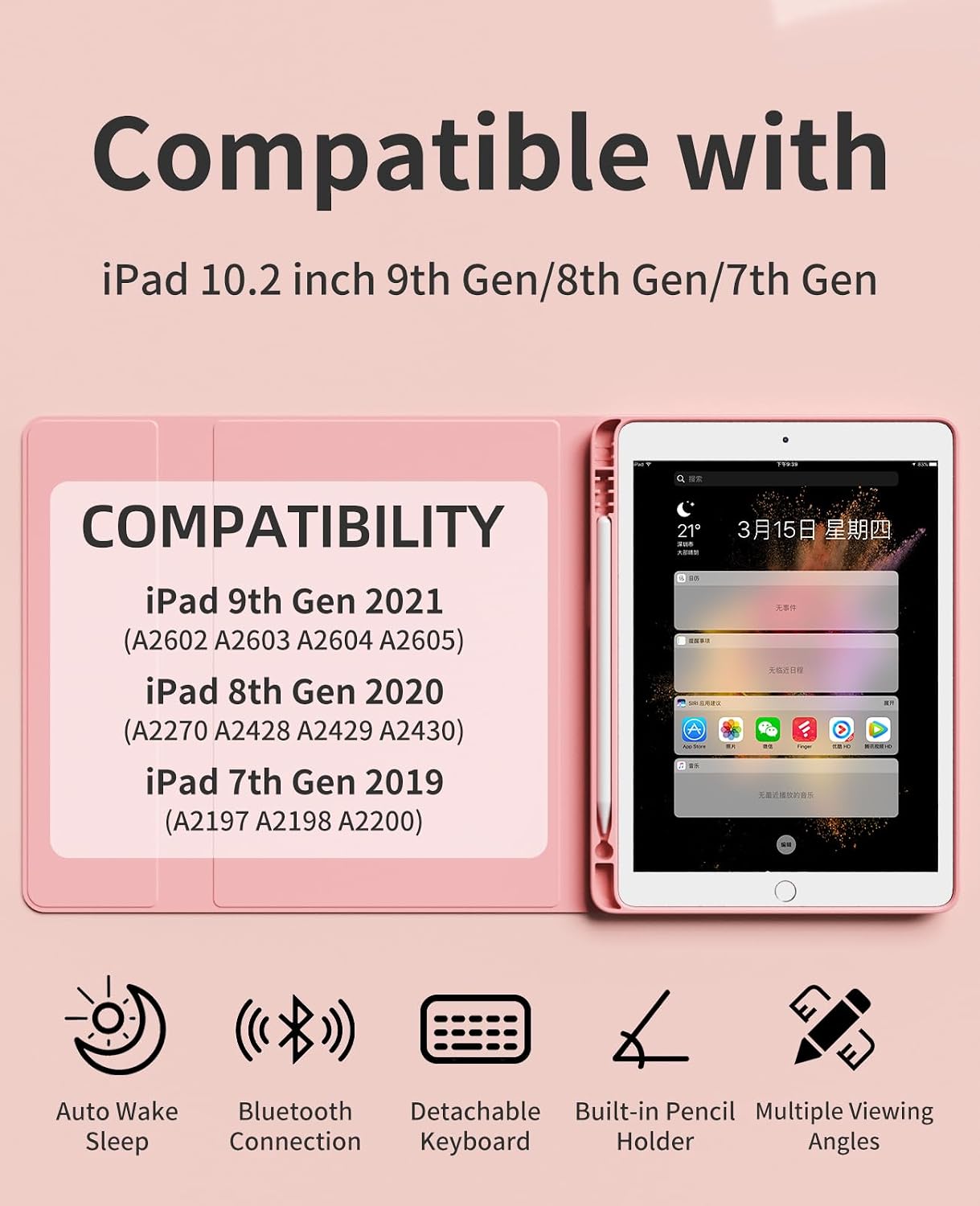 Detalle 2 de JKSML Tastatur Hülle iPad 10,2 Zoll rosa