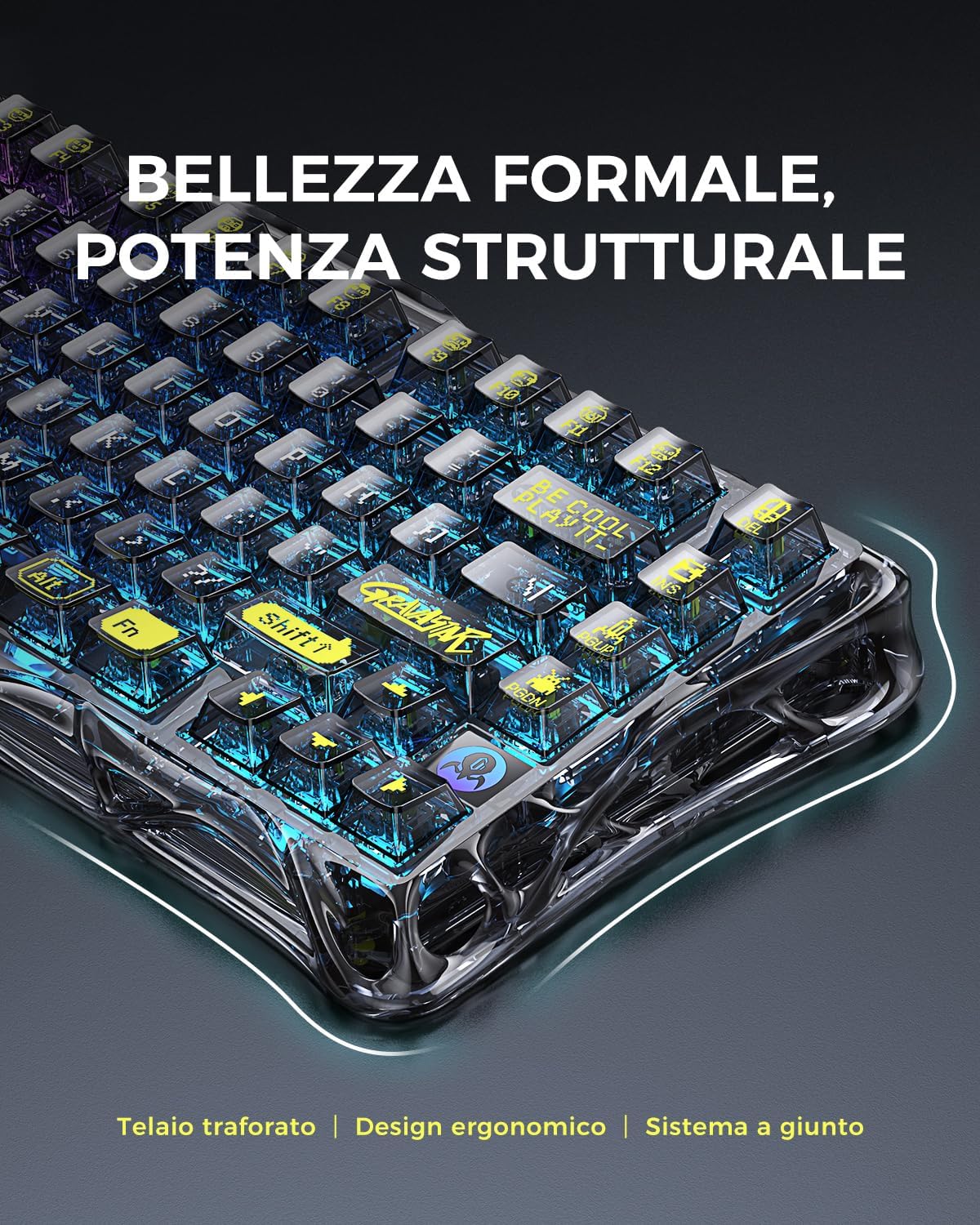 Detalle de GravaStar Mercury K1 Lite tastiera meccanica wireless 75% con BT 5.0/2.4G/USB-C e RGB
