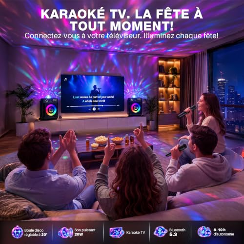 Thumbnail 6 de Gralal enceinte karaoké avec boule disco, 2 micros sans fil et recharge magnétique