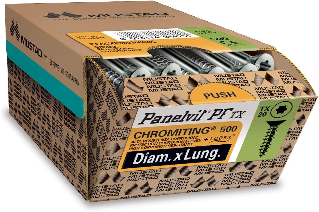 Detalle de Mustad 500 Viti Panelvit PF – Testa svasata piana, 3,5x40 mm, zincate Chromiting Lubrificate Lubex