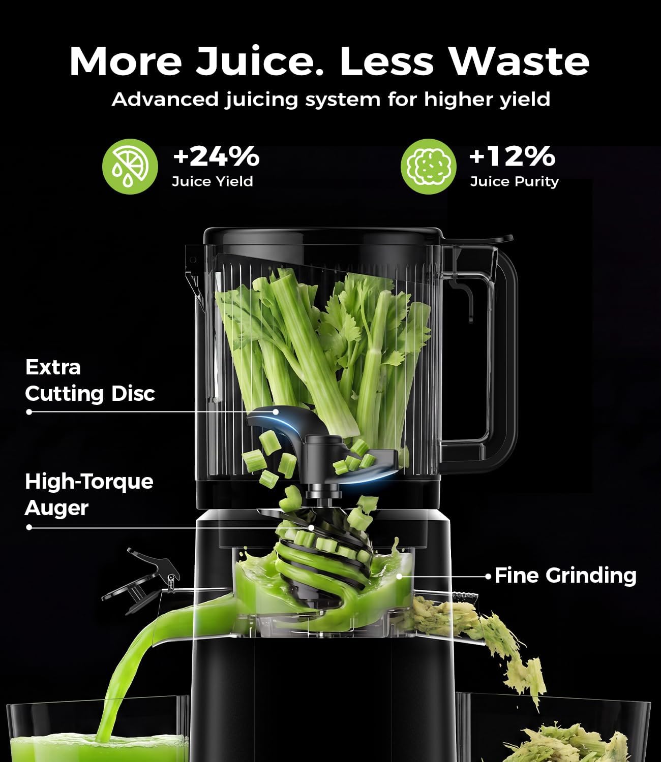 Detalle de ONELIVE JB-M12 Cold Press Juicer, 6.5-Inch Chute, 3 L Hopper
