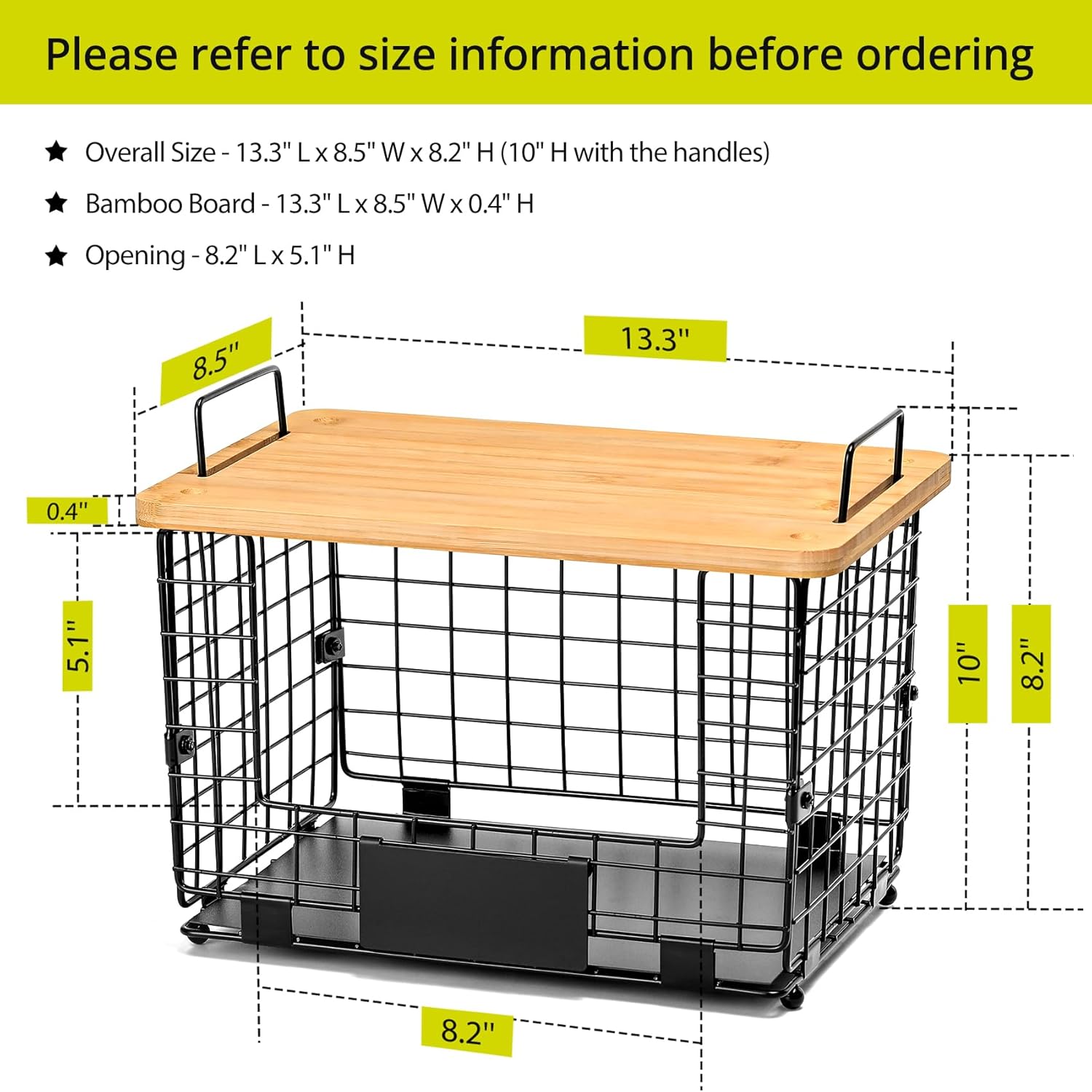 Detalle de 2 Set XL Stackable Wire Basket with Bamboo Tops & Tags – Pantry Organizer and Storage Bins