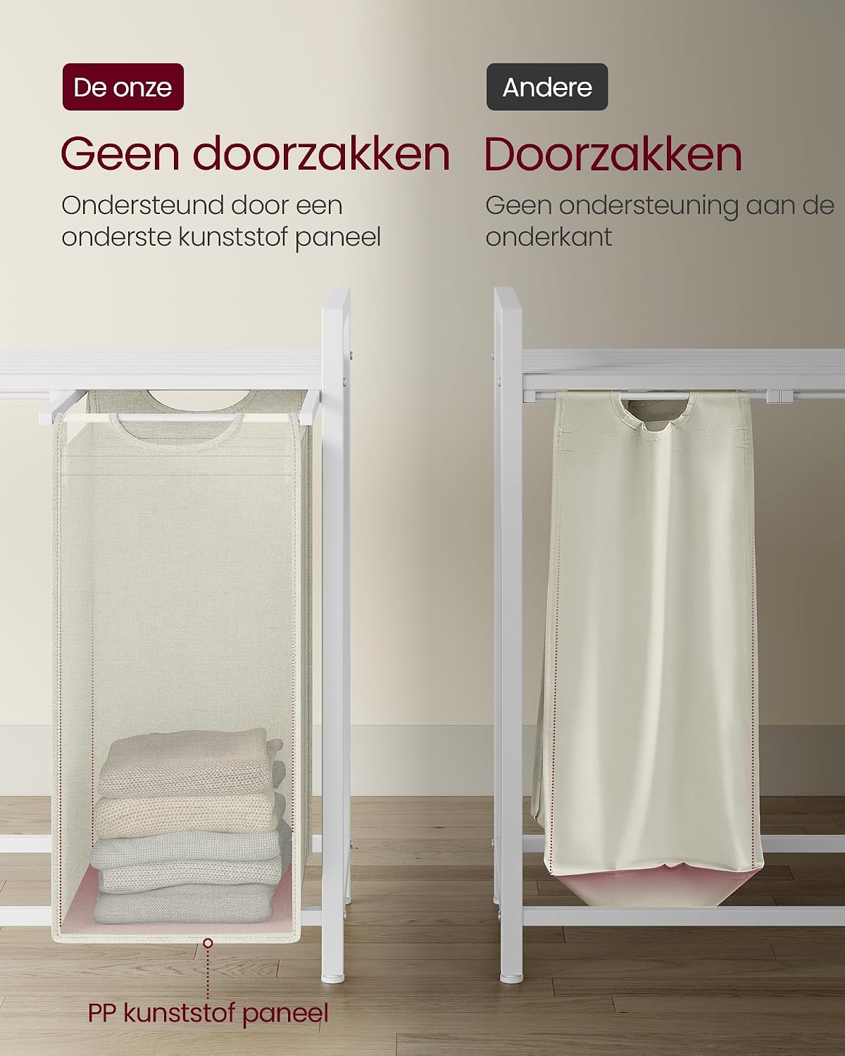 Detalle 2 de VASAGLE BRENTA BLH101W01 wasmand met plank, 65 liter, crèmewit en wolkwit