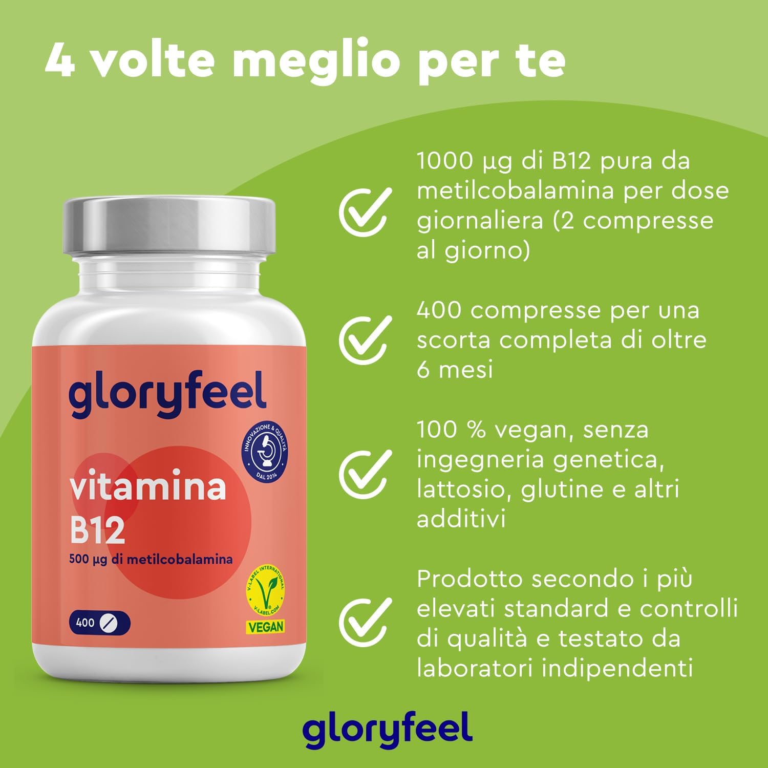 Detalle de Vitamina B12 1000 µg Metilcobalamina Vegana – 400 Compresse per oltre 6 mesi