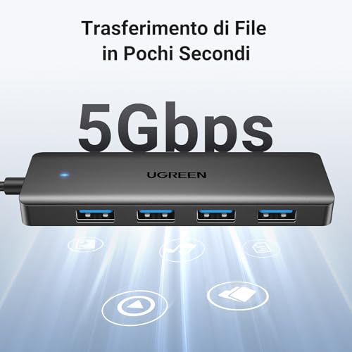 Detalle de UGREEN Hub USB 3.0 a 4 porte: espansione semplice e veloce da 15 cm