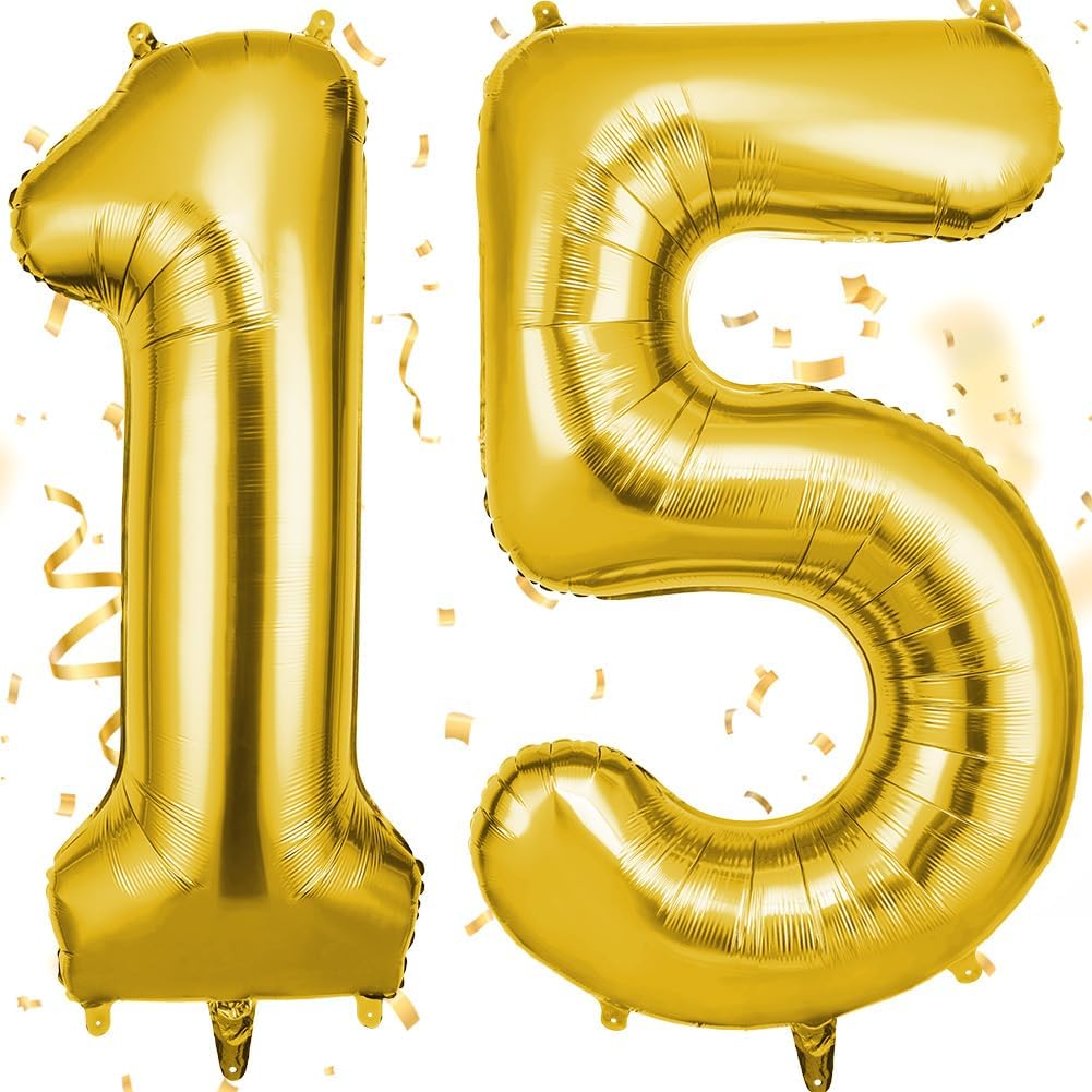 OFFCUP 40 Inch Number 15 Balloon – Gold Large Foil Balloons (2 Pack)