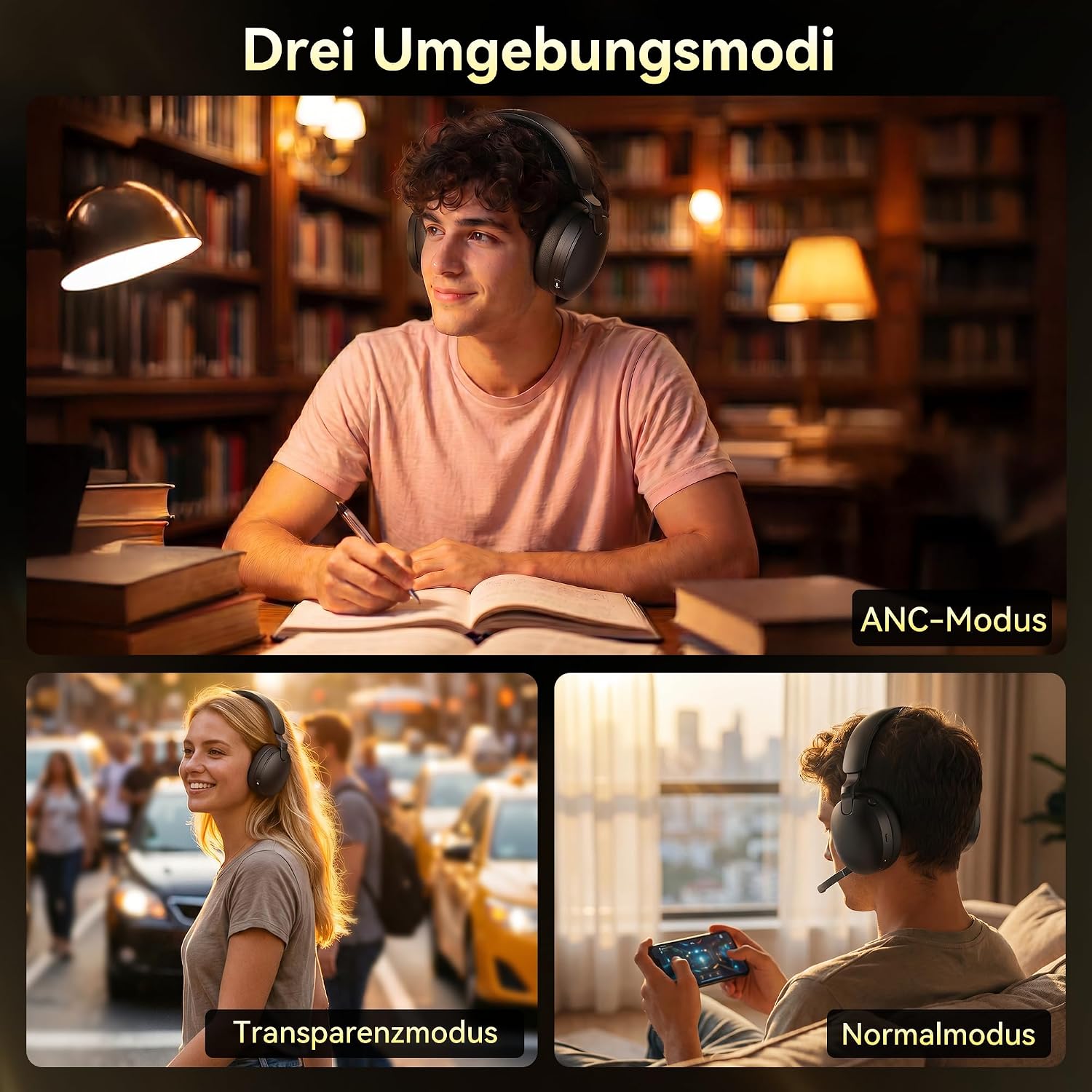 Detalle 2 de TECKNET Hybrid ANC Kopfhörer V5.4 Bluetooth: Vielseitiger Over-Ear-Kopfhörer mit ANC, Dual-Device-Übertragung und 100 Std. Laufzeit