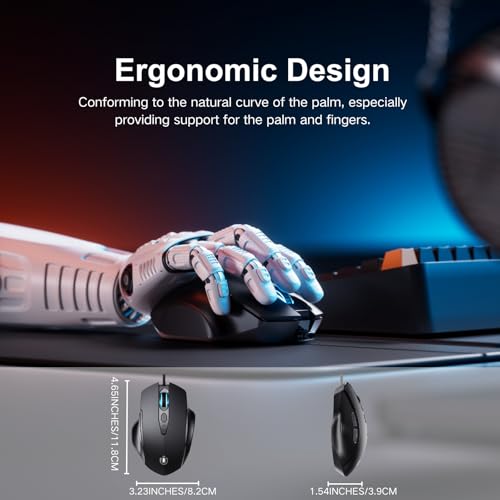 Detalle de Uineer Ratón óptico USB con cable, 7200 DPI ajustables y 6 botones