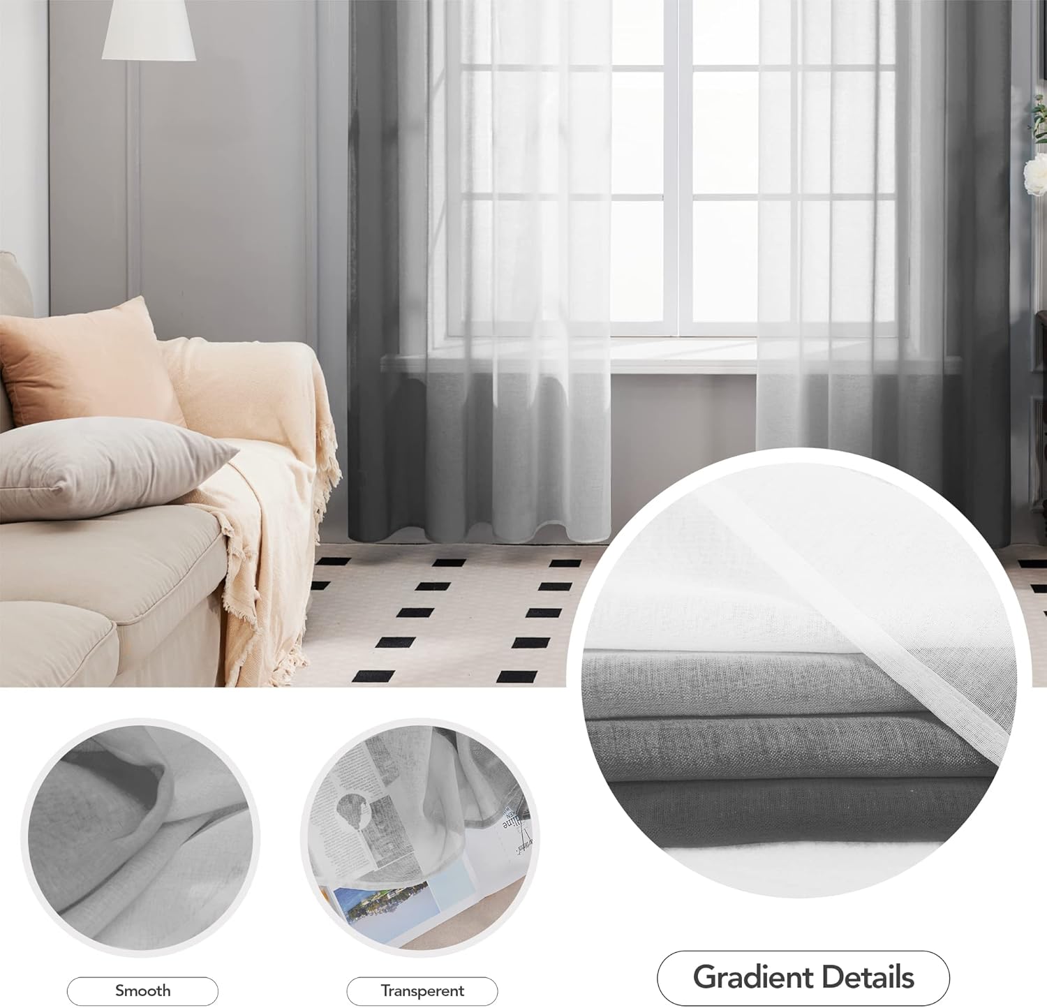 Thumbnail 3 de Deconovo Cortinas Blancas Translucidas para Dormitorio 🪟 2 Piezas 140x175cm