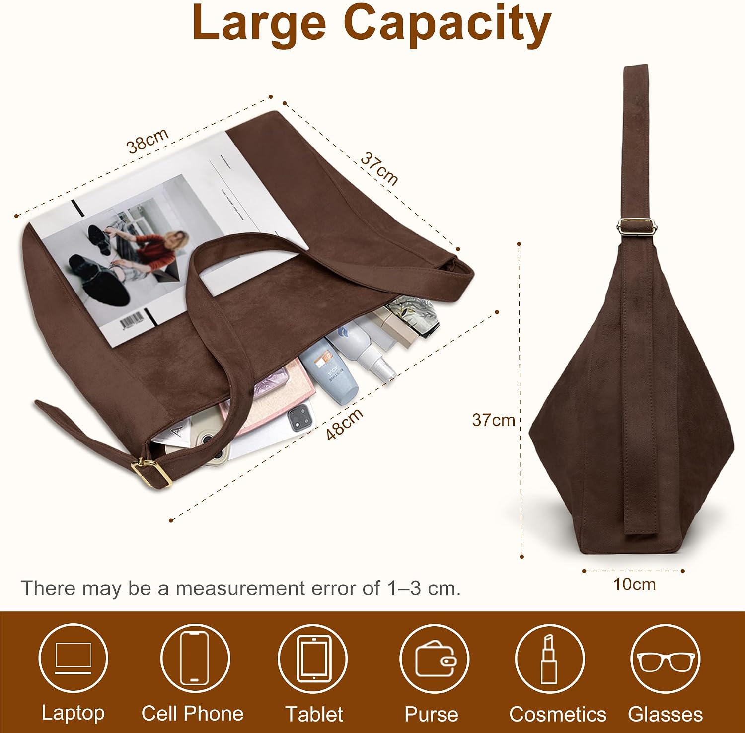 Detalle de Gluckstar sac à main femme cabas en daim synthétique, porté épaule ou main
