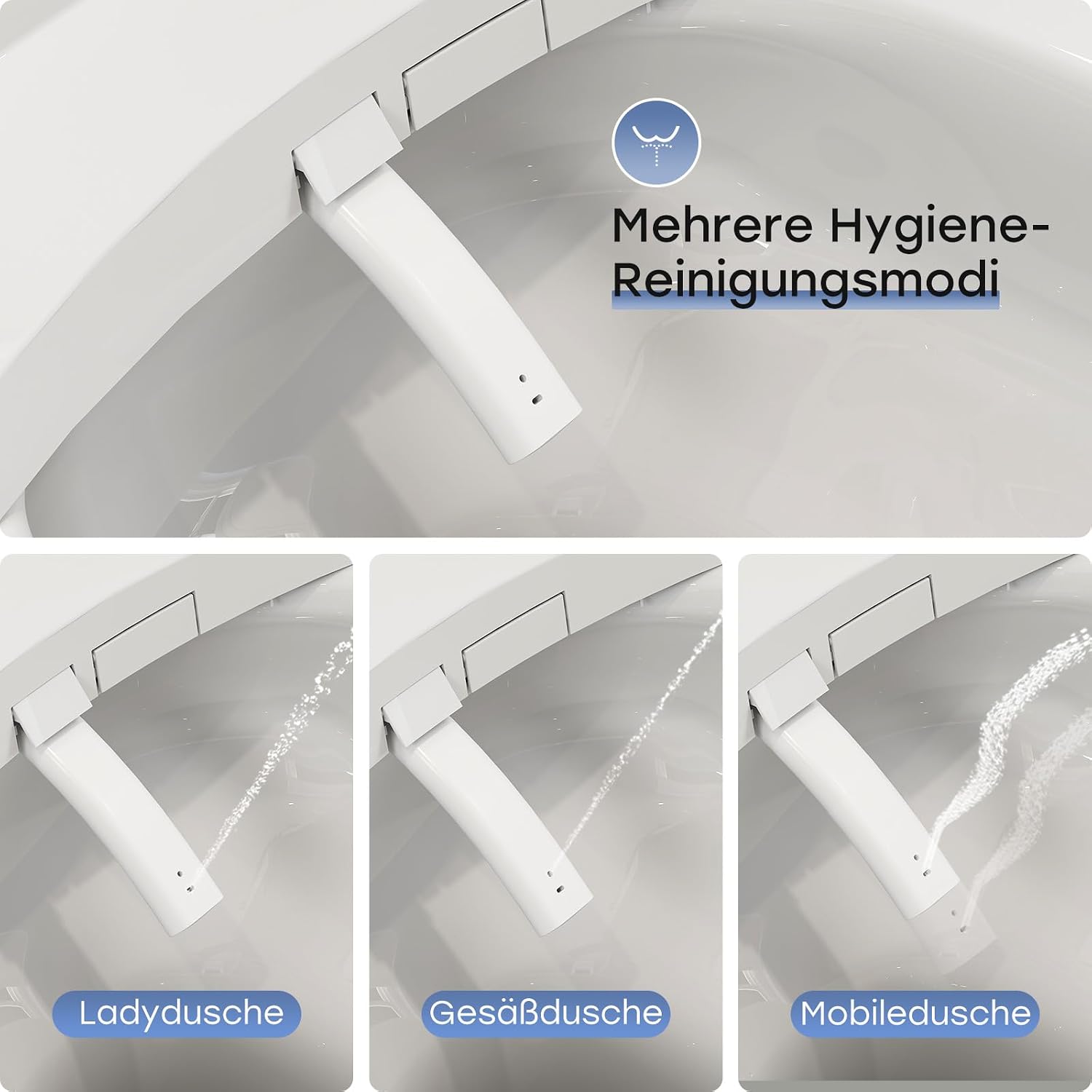 Detalle 2 de Intelligenter Smart-Toilettensitz WC Bidet mit Düse, Duschfunktion & Warmlufttrocknung