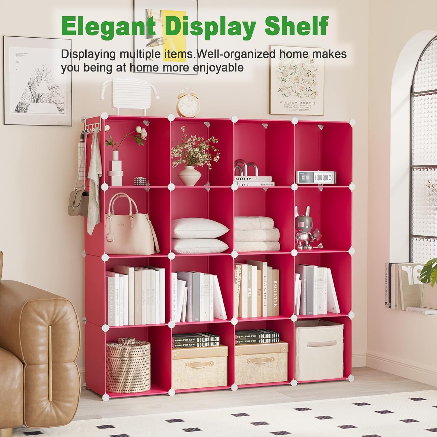 Thumbnail 3 de C&AHOME UPCS16R 16-Cube Storage Organizer, Red Modular Plastic Shelves