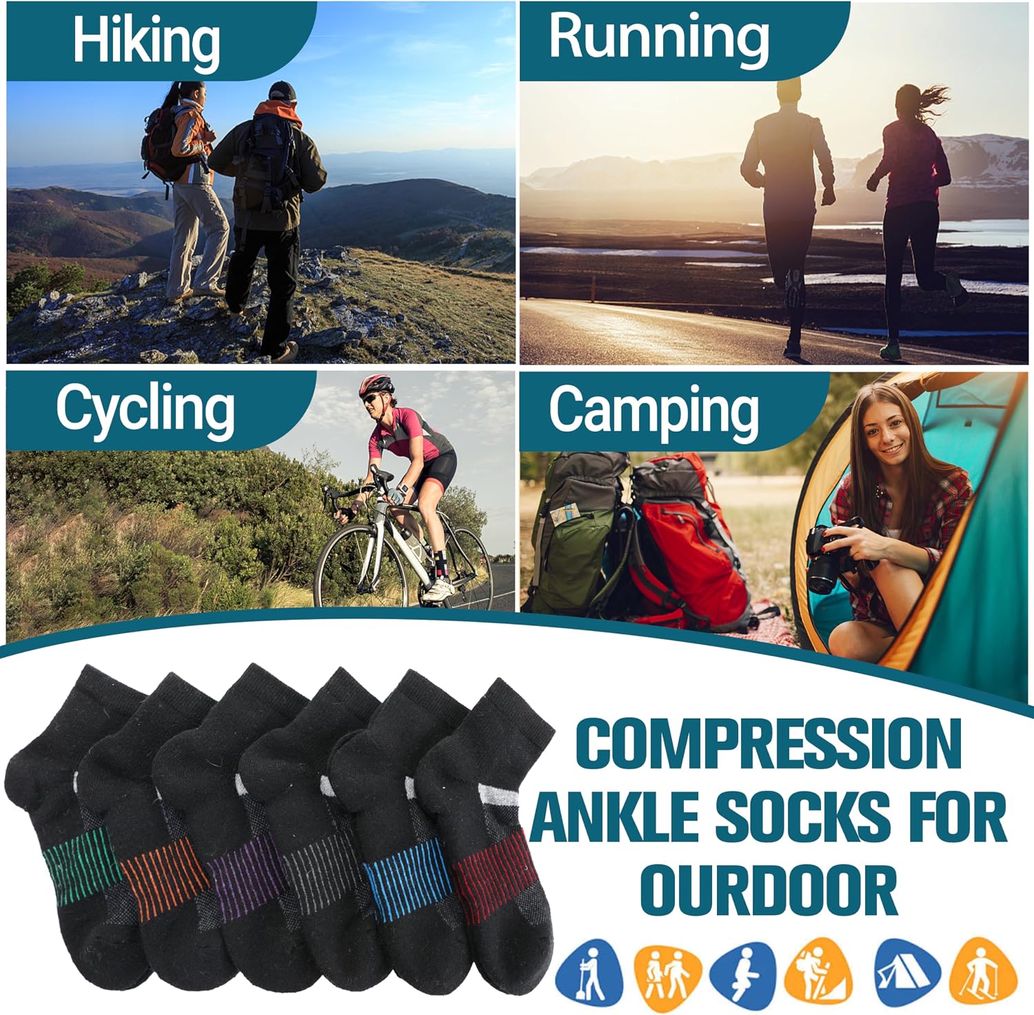 Thumbnail 6 de 6 Pairs Merino Wool Ankle Socks