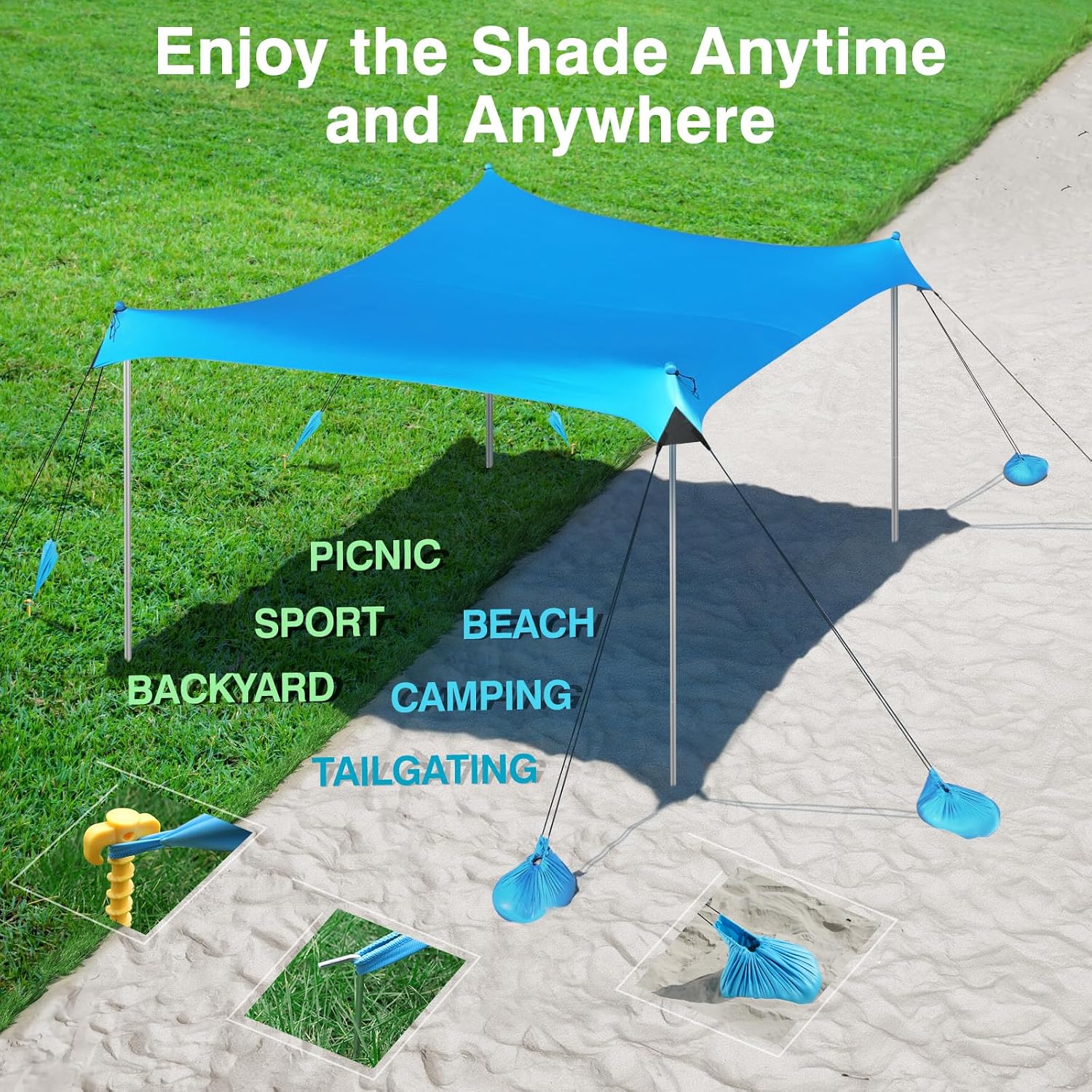 Detalle 2 de Rhino Valley 3x3m Tenda da Spiaggia Ultra Stabile: Protezione UPF50+ e Comfort per Famiglie