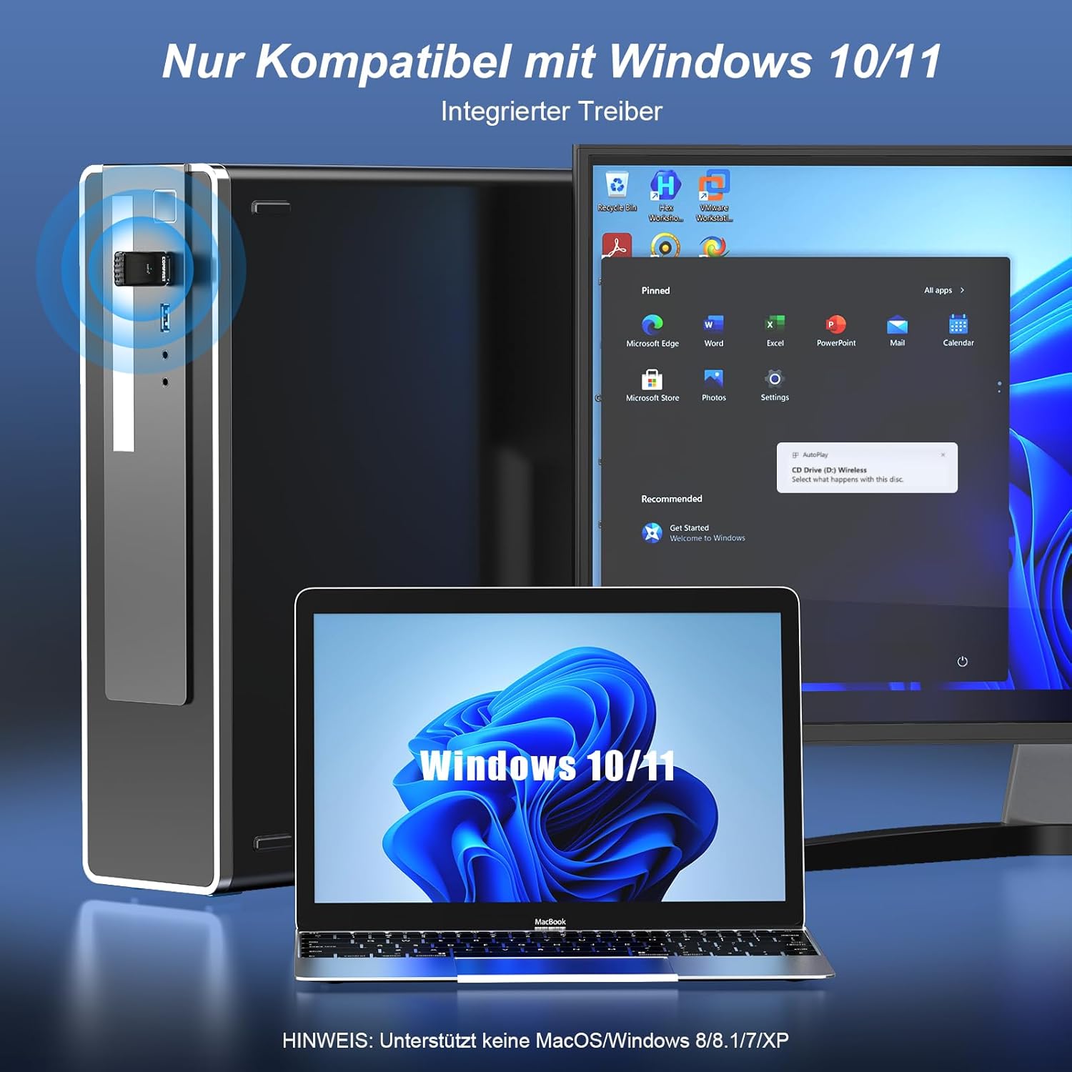 Detalle de COMFAST WiFi 6 USB WLAN Stick (Dual Band) mit integrierter Antenne, MU‑MIMO und Bluetooth 5.3 für Windows 10/11