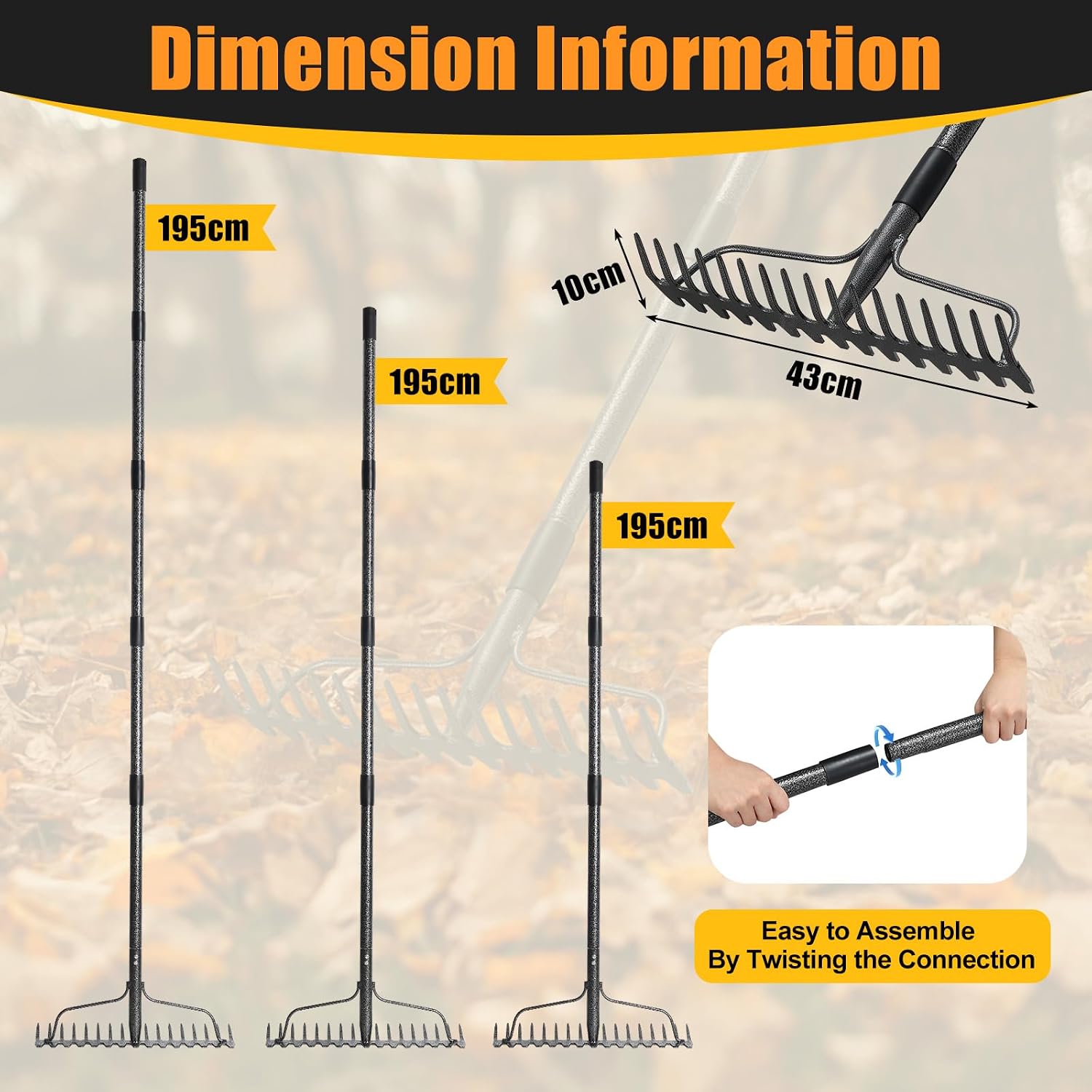 Detalle 2 de Metal Bow Rake 124 cm with 17 Tines