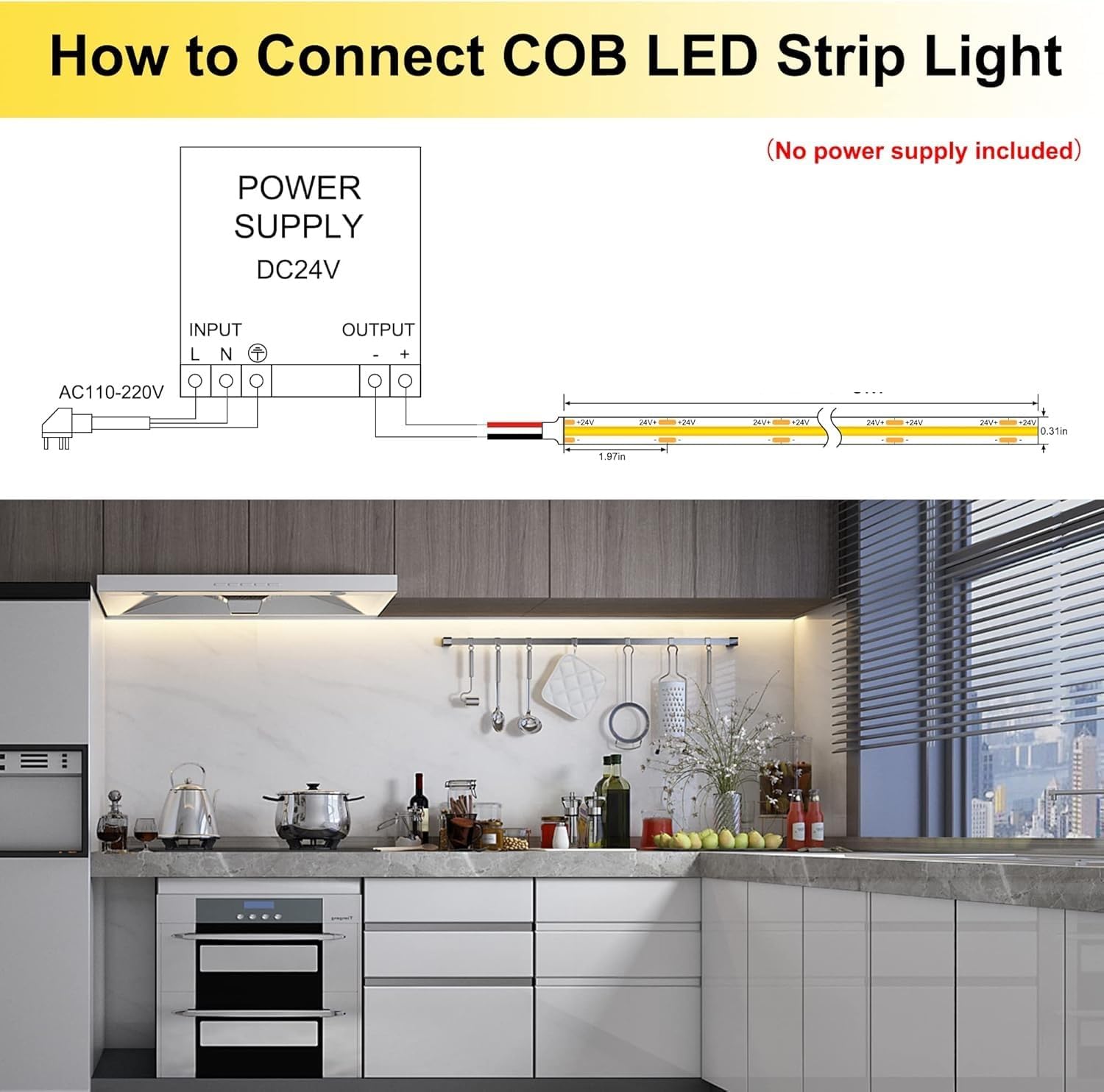 Detalle 2 de BERIXDEEP COB LED Strip 20m with 480 LEDs/m, 24V, 3000K – Warm White, Dimmable