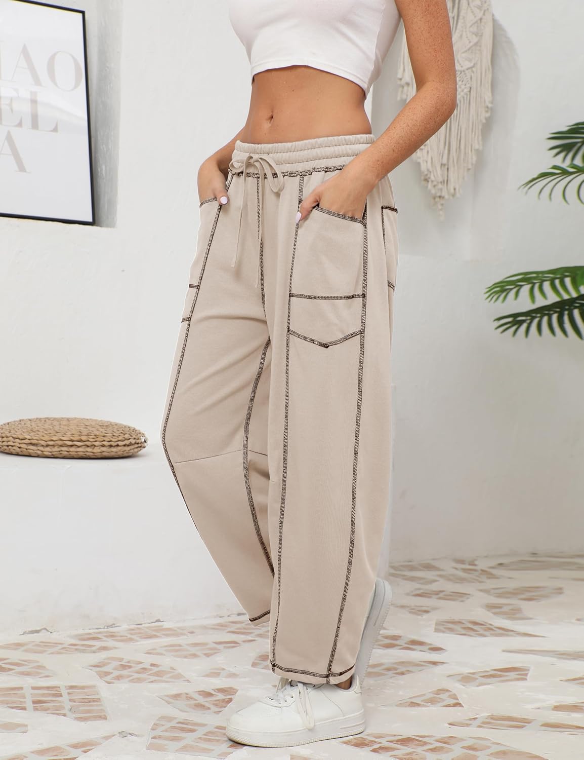 Thumbnail 4 de Athlisan Women’s Baggy Barrel Pants Wide-Leg Lounge Sweatpants with Pockets