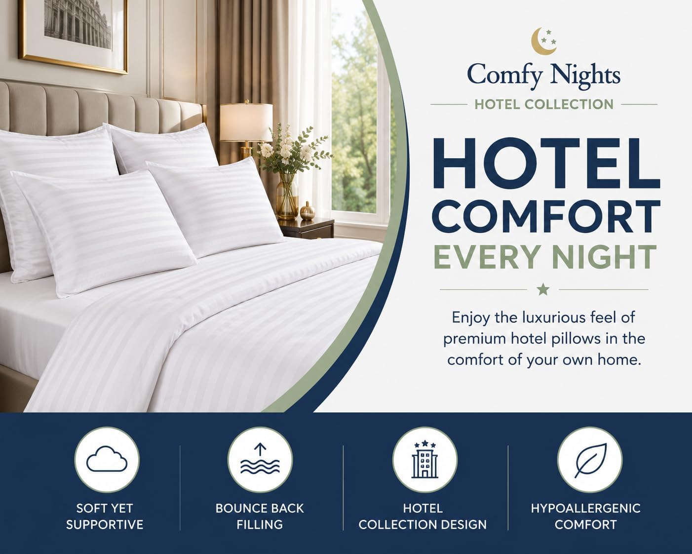 Thumbnail 6 de Comfy Nights Pillow 4 Pack – Hotel Quality, Hypoallergenic Hollow Fibre Pillows