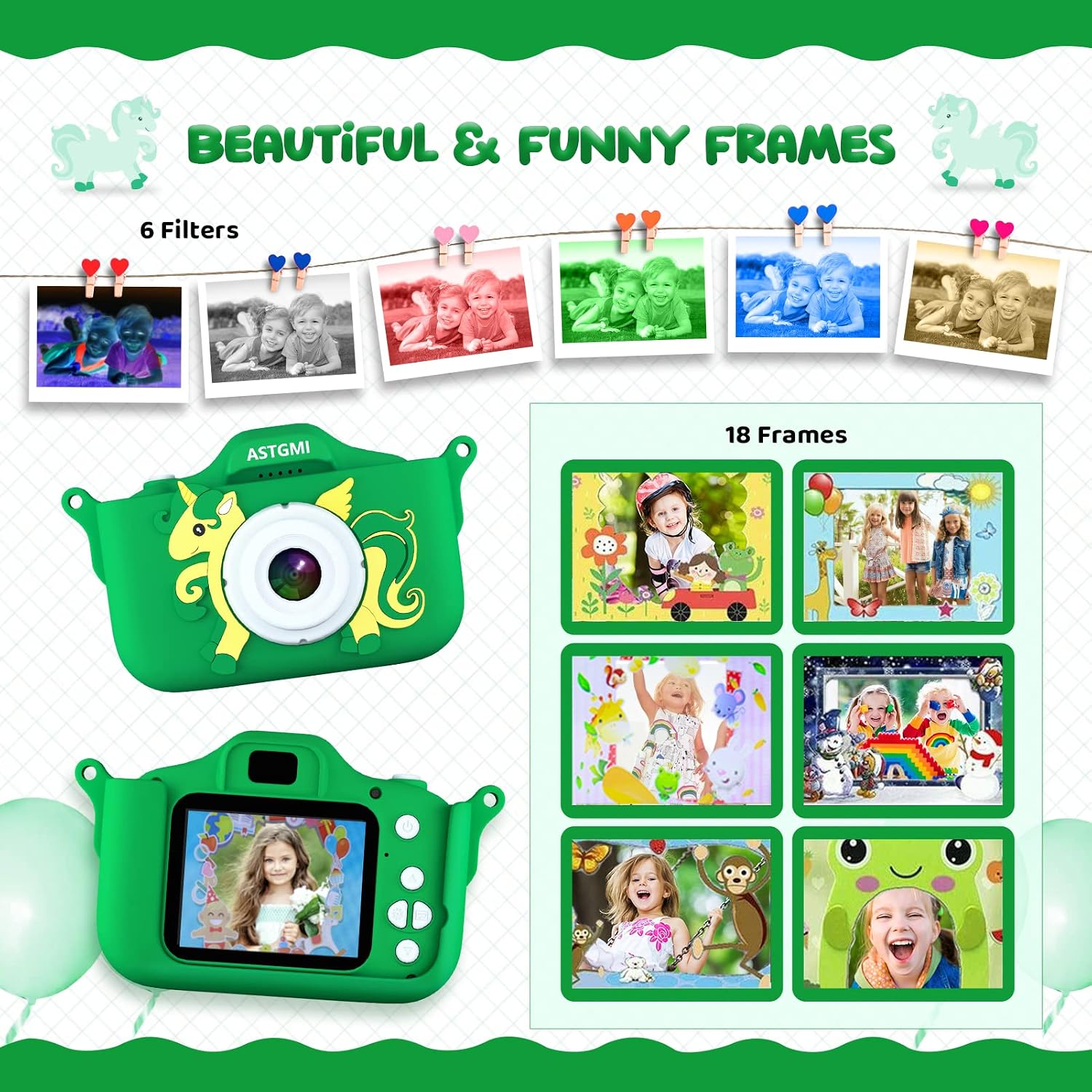 Detalle de ASTGMI Kinderkamera mit 2,0" Display, Digitalkamera für Kinder ab ca. 3 Jahren – grün