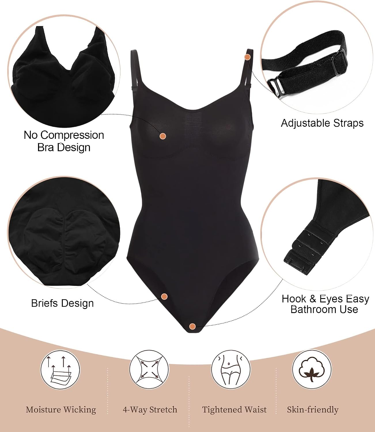 Detalle 2 de SHAPERX Women's Shapewear Bodysuit: Tummy Control & Seamless Waist Snatching