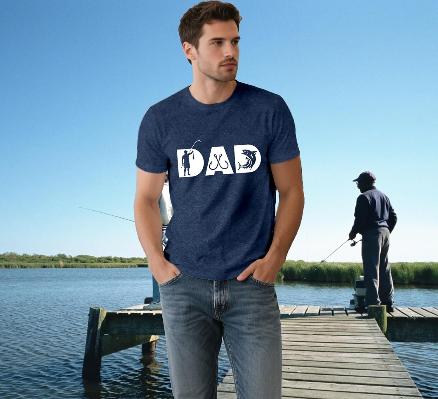 Detalle de Qskall Men’s Fishing Dad T-Shirt – soft, breathable fishy tee with a relaxed fit