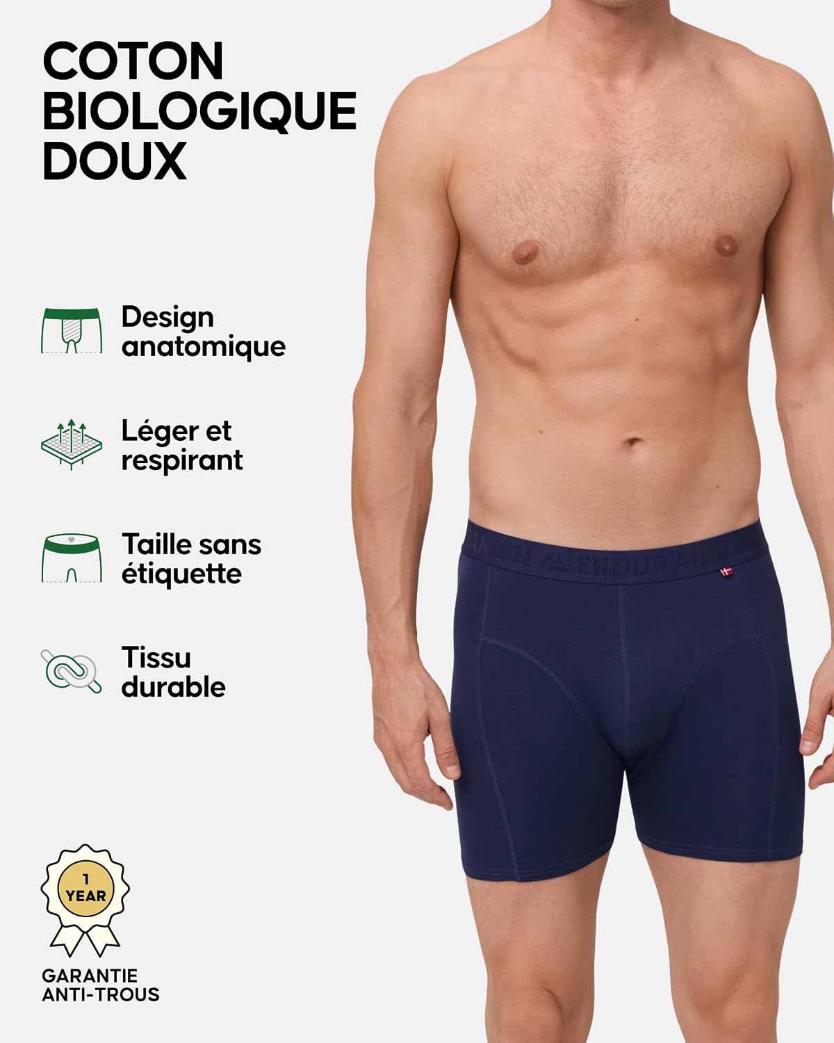 Detalle 2 de DANISH ENDURANCE boxershorts voor heren, 3-pack van biologisch katoen