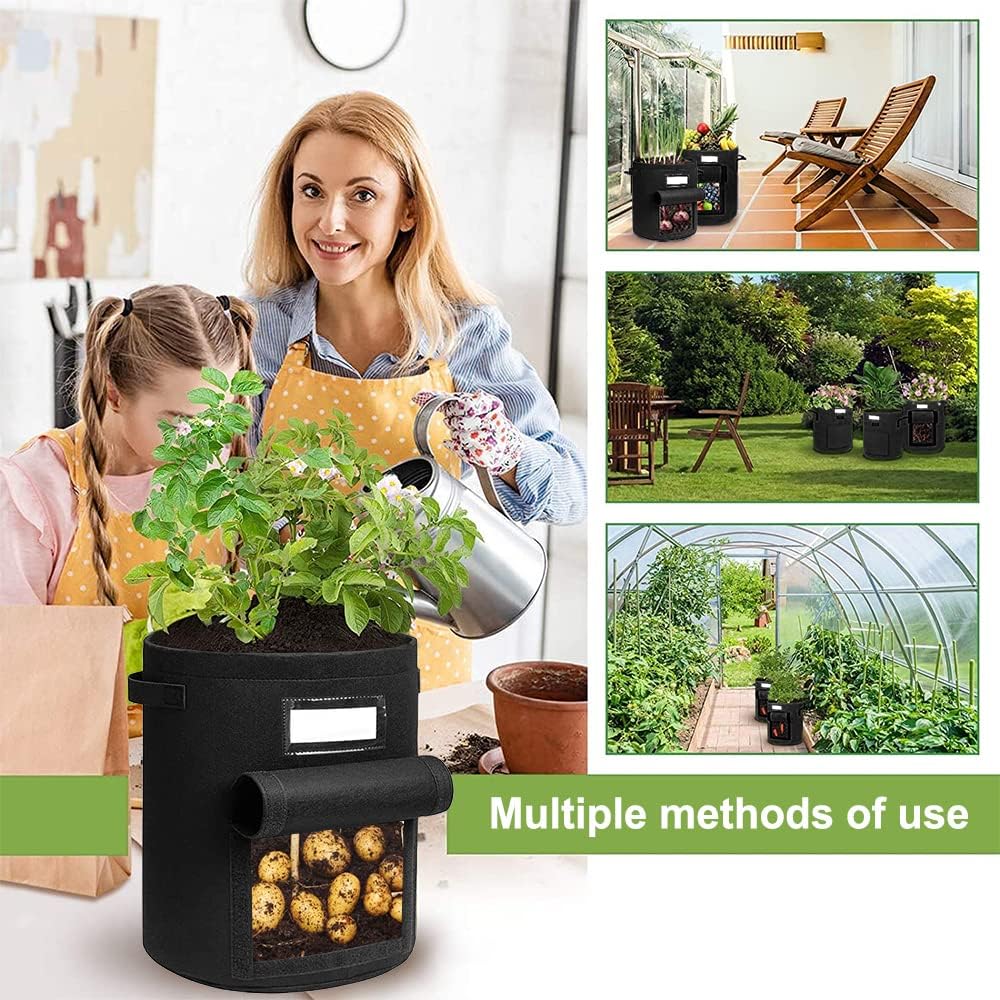 Detalle de Airminti Kartoffel Pflanzsack – 3er-Pack Filz Gartensack mit Visualisierungsfenster