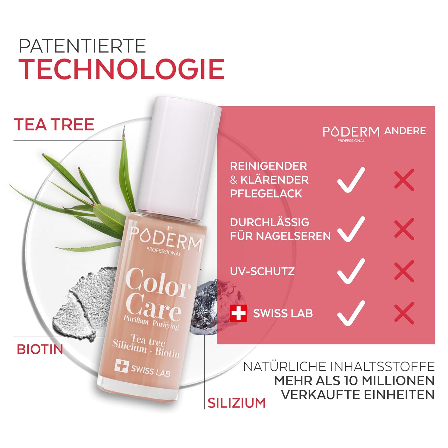 Detalle 2 de PODERM Nagelpilz Nagellack Beige (8 ml) – antimykotisch mit Teebaum, Silizium & Biotin
