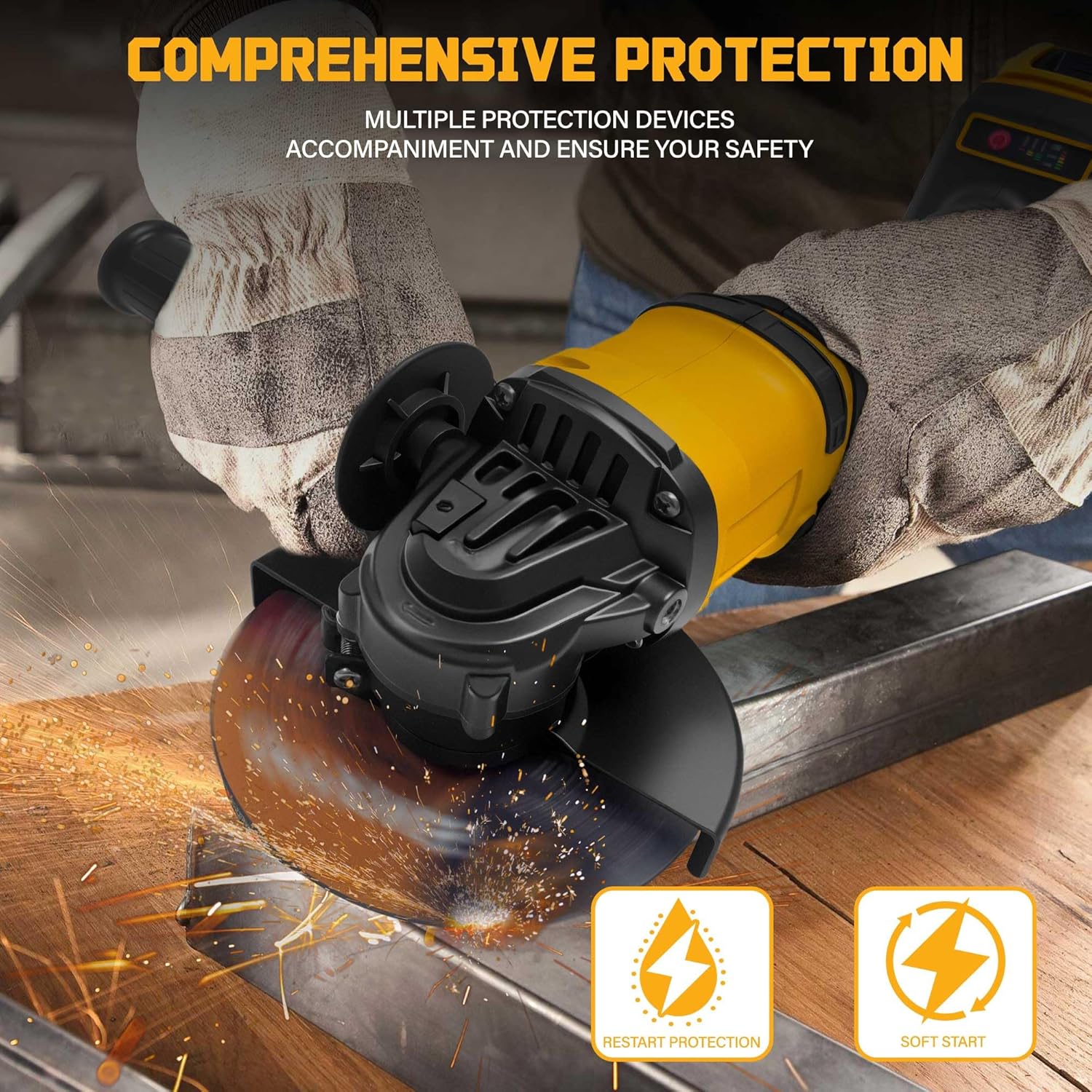 Detalle 2 de Smerigliatrice angolare a batteria 125 mm per DeWalt 20 V MAX (brushless) – 3 velocità, leggera e professionale