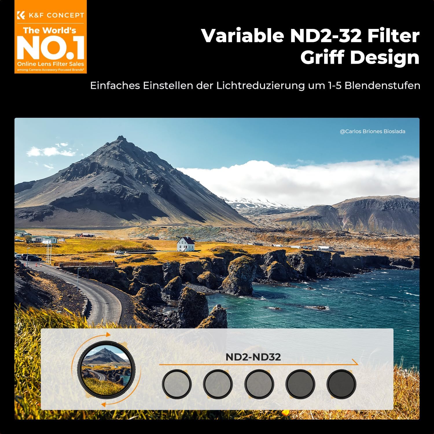 Thumbnail 1 de K&F CONCEPT ND-Filter 82 mm variabler Graufilter ND2–32 (1–5 Blenden, Nano-Xcel Pro Serie)