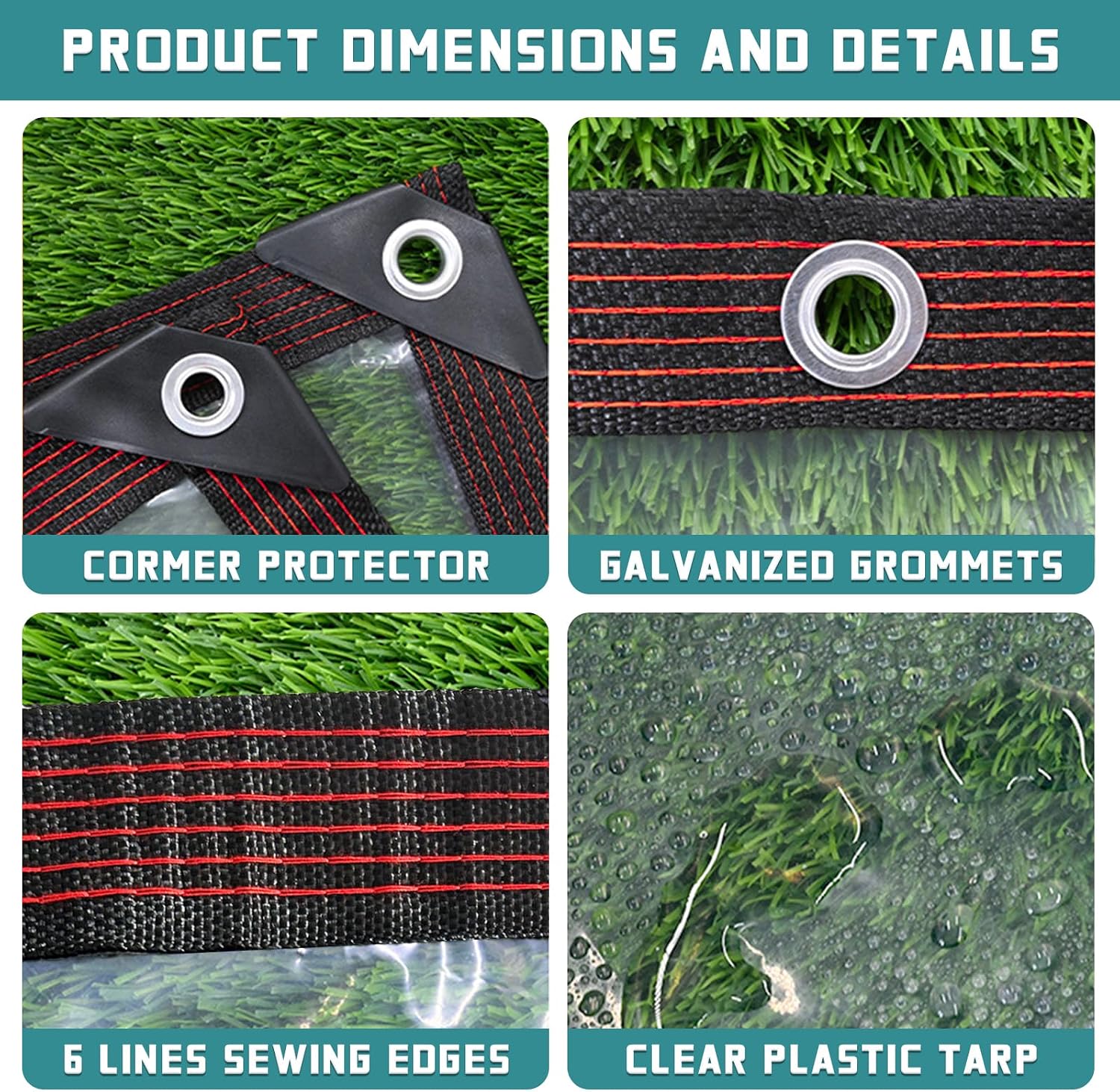 Detalle 2 de Vteyeya 5x6 ft Clear PVC Tarp with Grommets, Waterproof Patio Cover