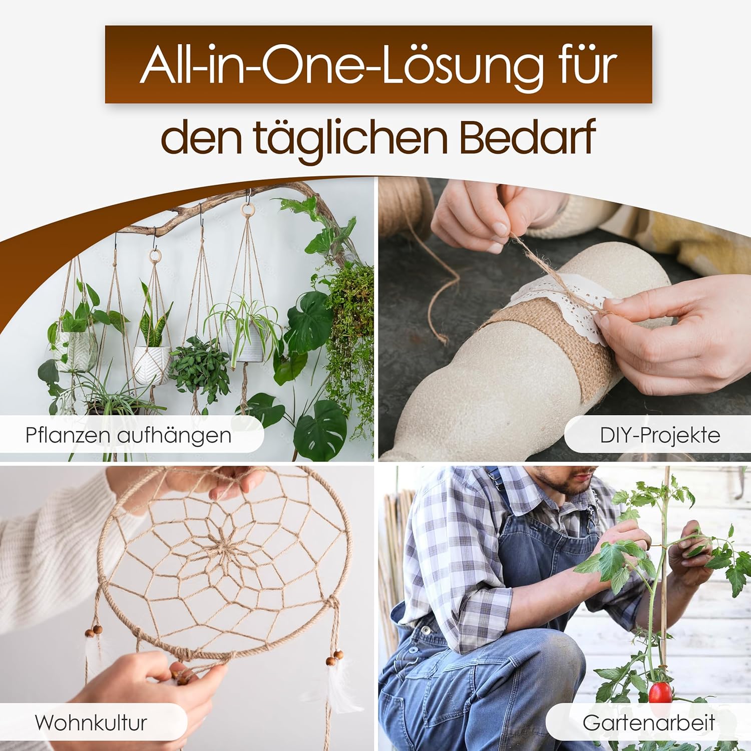 Thumbnail 5 de Heimatspäne Juteschnur 500 m – reißfestes Naturgarn aus 100% Jutefaser für Basteln, Garten & Pakete