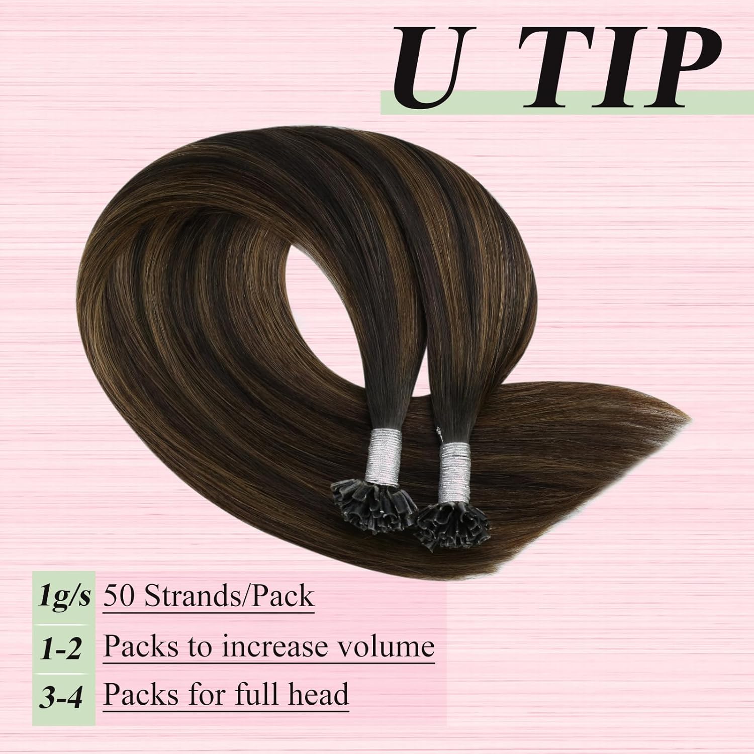 Detalle de YoungSee 60 cm Echthaar Extensions U-Tip Bondings Braun Ombre – Natürliche Länge, sanfter Keratinbond