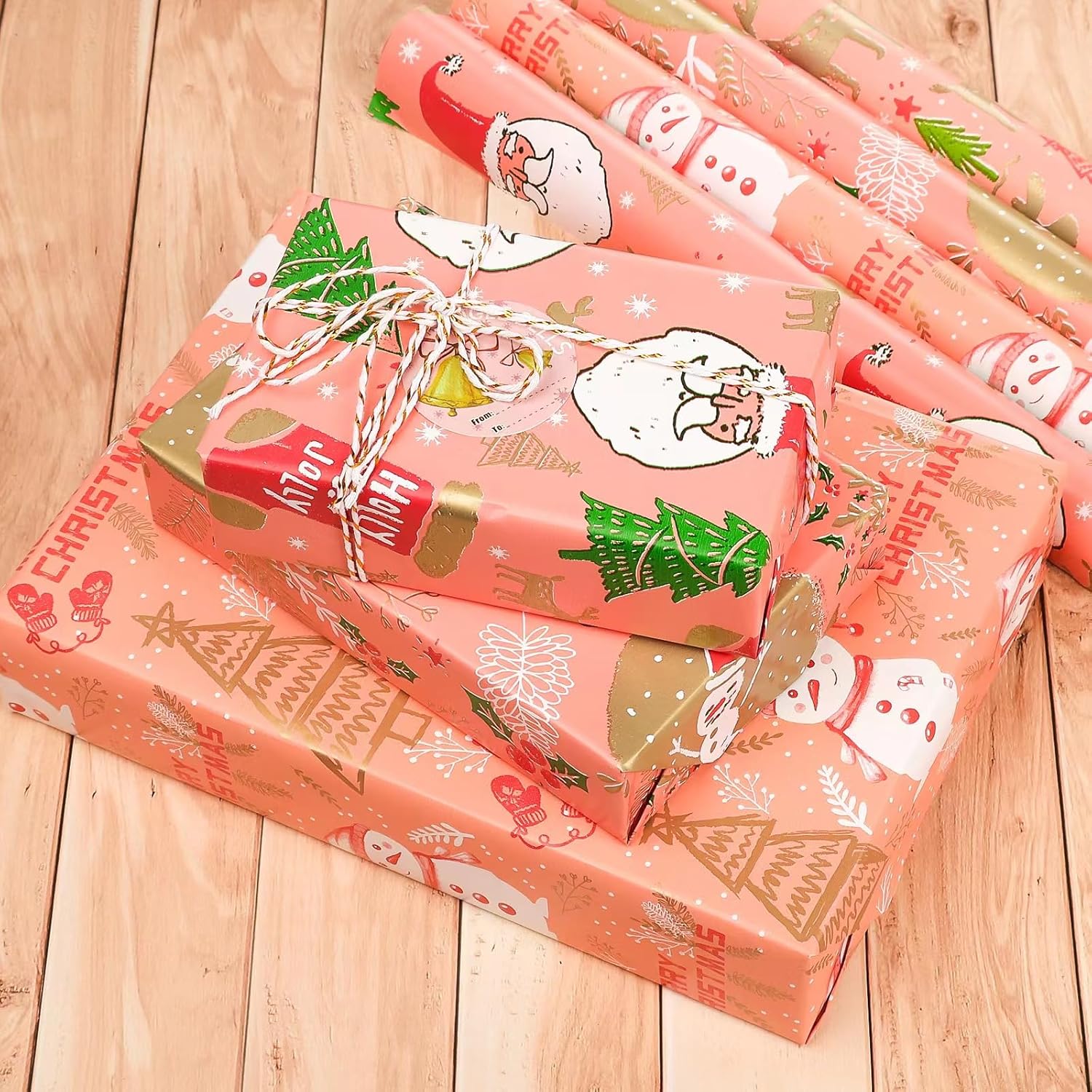 Thumbnail 5 de HBell Christmas Wrapping Paper Roll – 4 Rolls in Pink, 43cm x 3m Each
