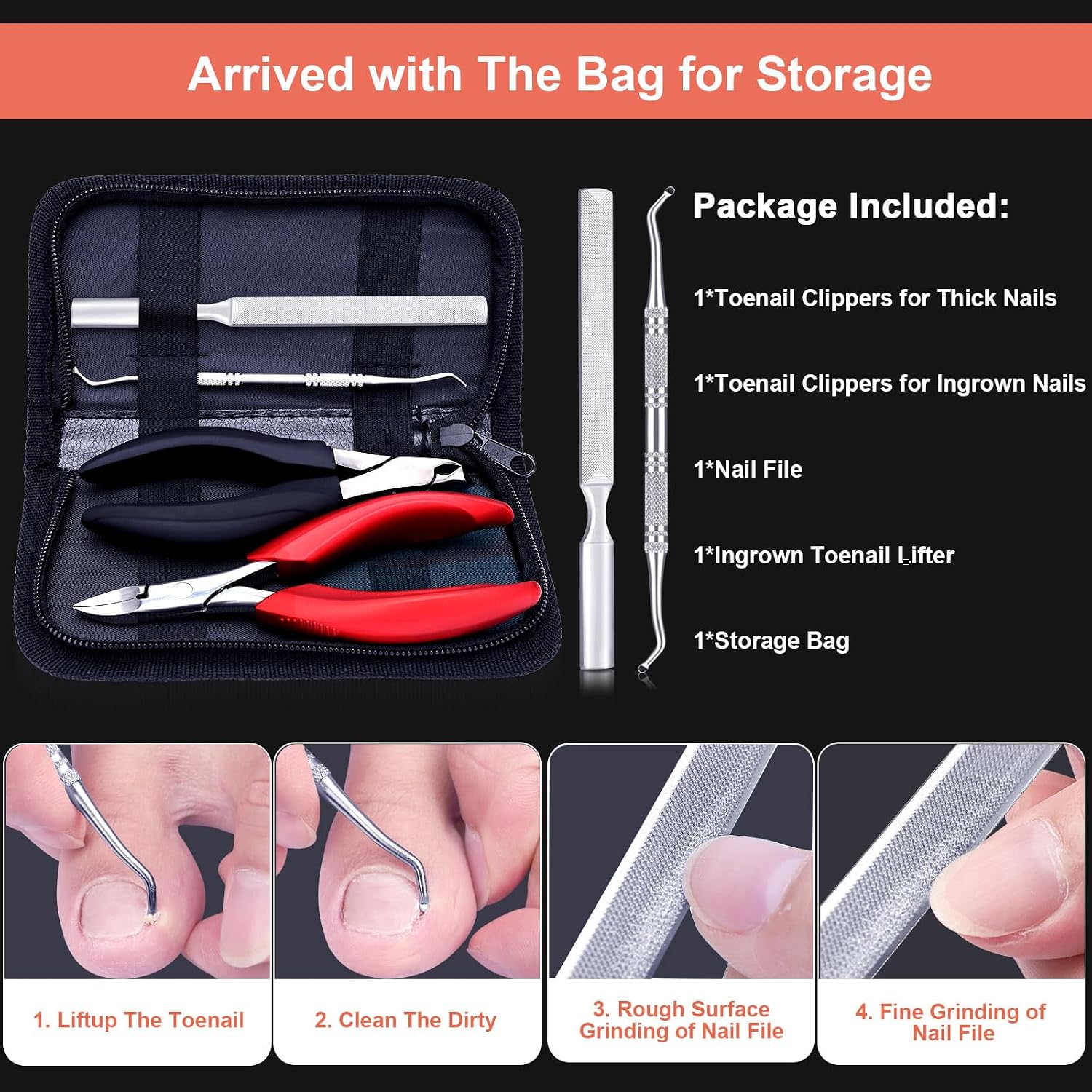 Thumbnail 5 de Orelex Professional Toenail Clippers for Thick & Ingrown Toenails – stainless steel set with ergonomic handles & travel pouch