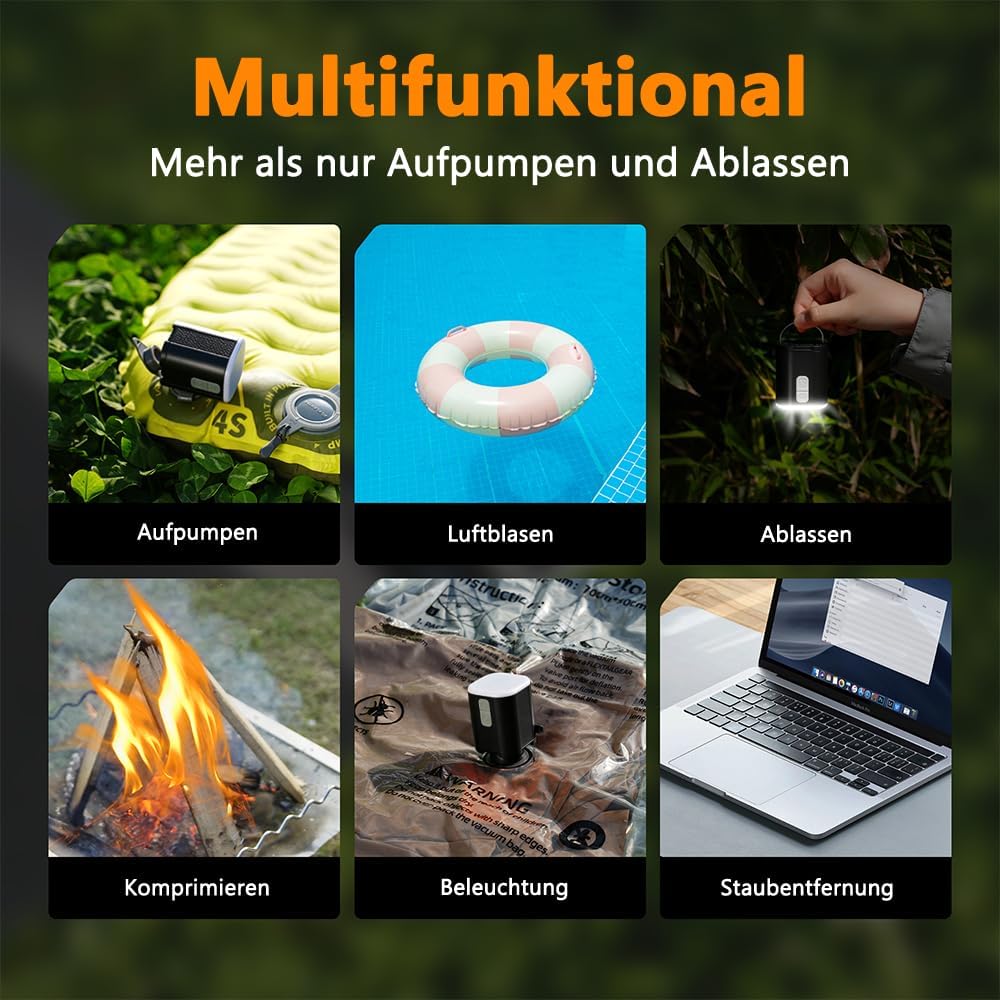 Detalle de HOAMZ Elektrische Luftpumpe 3-in-1: Ultrakompakt, vielseitig und zuverlässig für Camping
