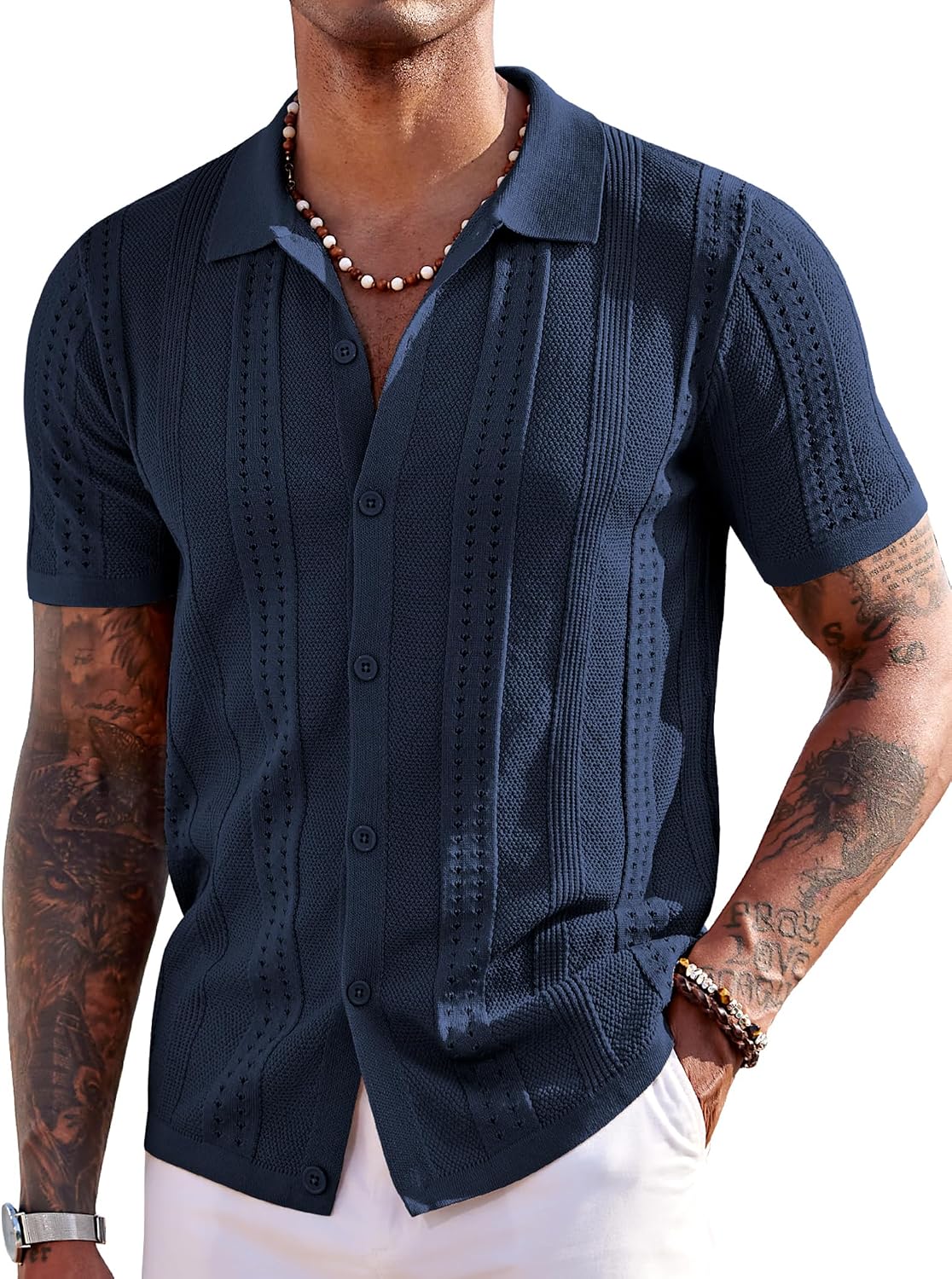 Detalle de COOFANDY Men's Knit Shirt, Short Sleeve