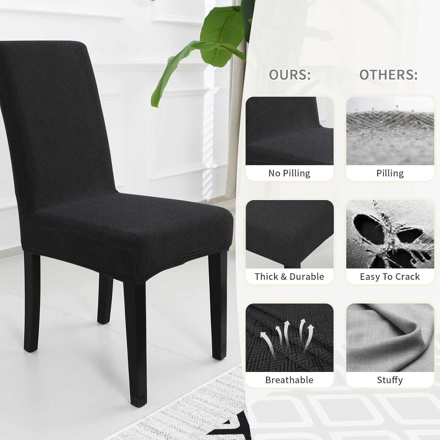 Thumbnail 3 de YSTELLAA Housse De Chaise 6 Pièces – Extensible, Noir