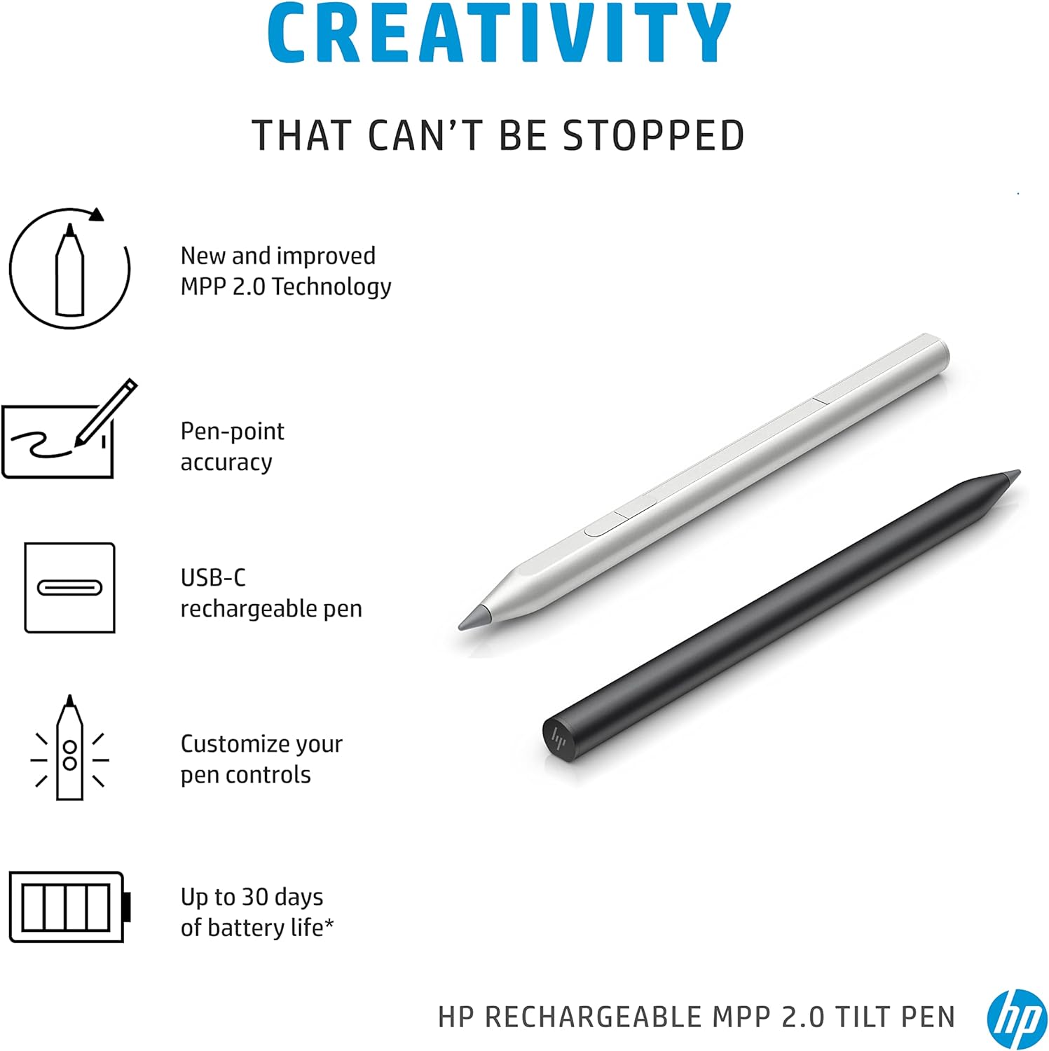 Detalle de HP 3J122AA#ABL MPP2.0 Tilt Pen, USB-C Rechargeable, Charcoal Grey